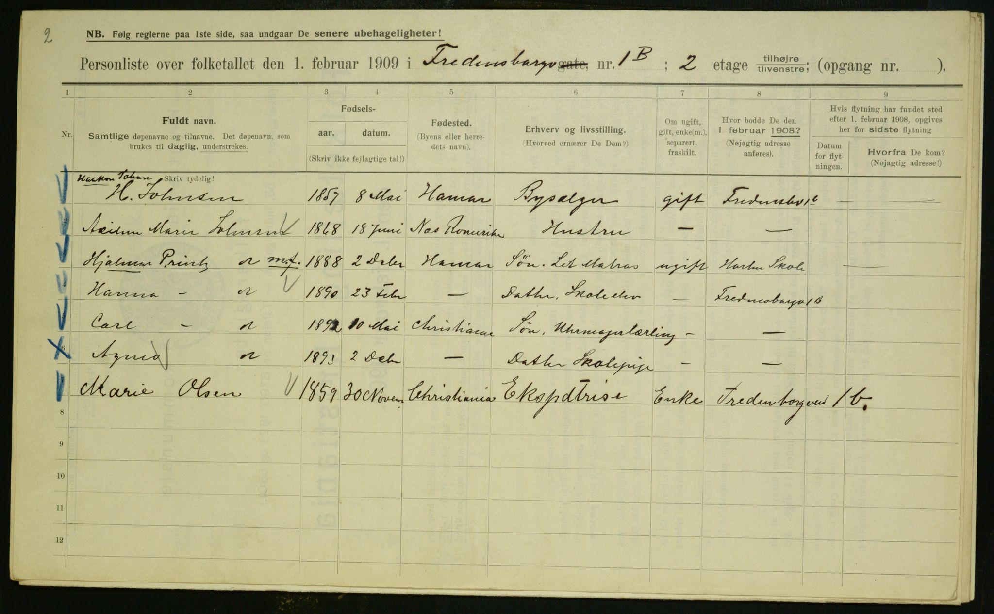 OBA, Municipal Census 1909 for Kristiania, 1909, p. 23106