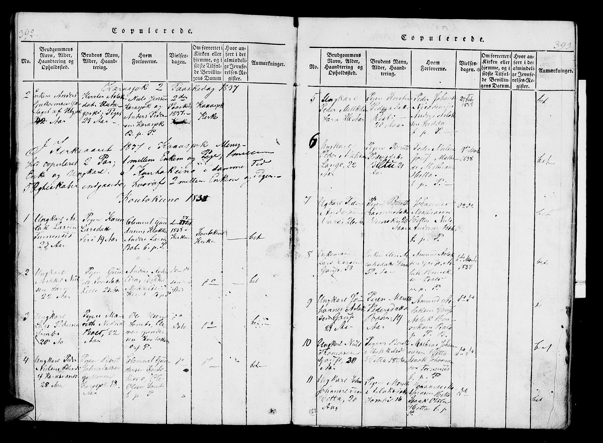 Kistrand/Porsanger sokneprestembete, SATØ/S-1351/H/Ha/L0010.kirke: Parish register (official) no. 10, 1821-1842, p. 392-393