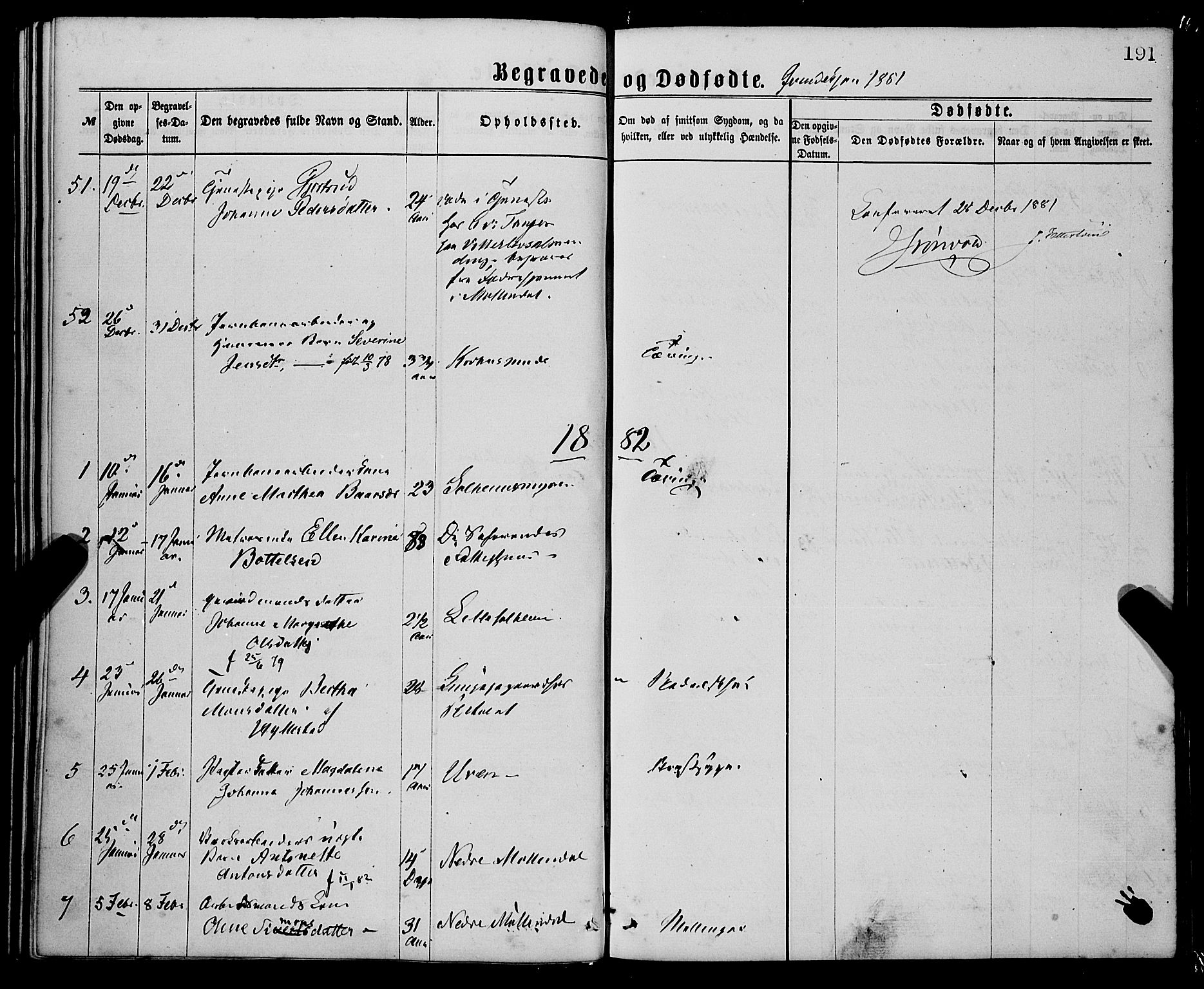 St. Jørgens hospital og Årstad sokneprestembete, AV/SAB-A-99934: Parish register (official) no. A 11, 1864-1886, p. 191