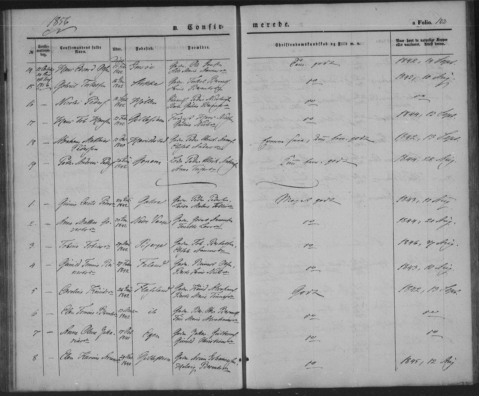 Sør-Audnedal sokneprestkontor, AV/SAK-1111-0039/F/Fa/Faa/L0002: Parish register (official) no. A 2, 1848-1867, p. 102