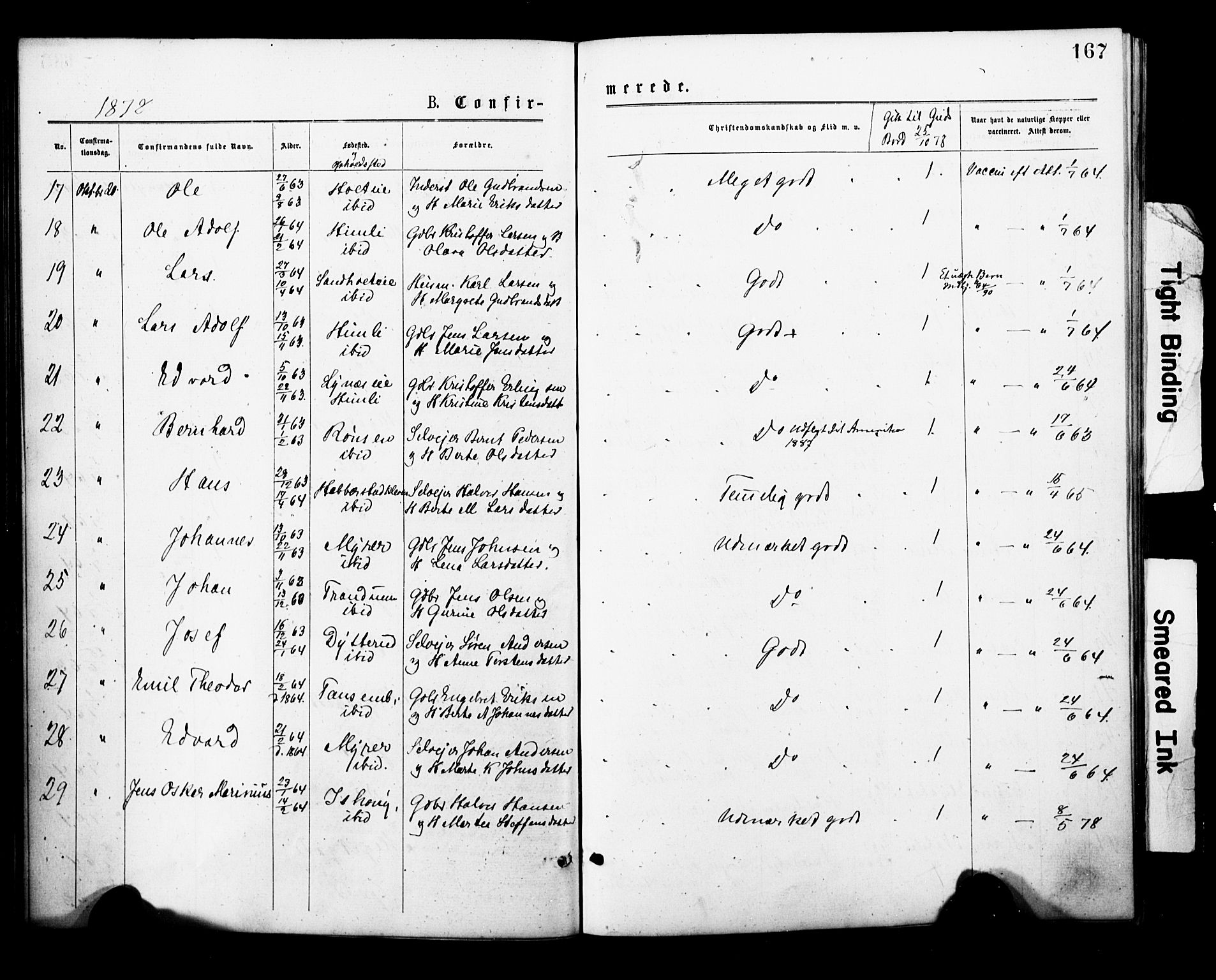 Eidsvoll prestekontor Kirkebøker, AV/SAO-A-10888/F/Fa/L0001: Parish register (official) no. I 1, 1877-1881, p. 167