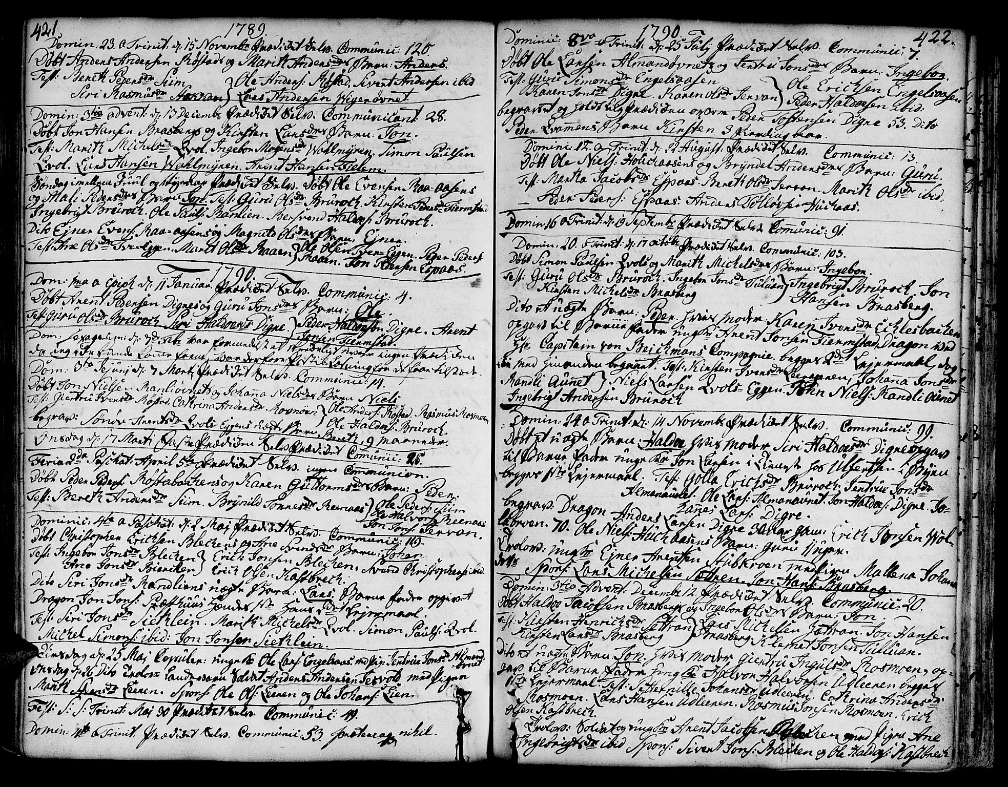 Ministerialprotokoller, klokkerbøker og fødselsregistre - Sør-Trøndelag, SAT/A-1456/606/L0282: Parish register (official) no. 606A02 /3, 1781-1817, p. 421-422