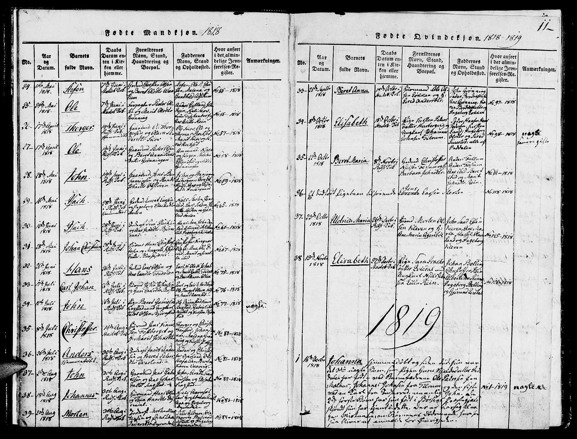 Ministerialprotokoller, klokkerbøker og fødselsregistre - Sør-Trøndelag, SAT/A-1456/646/L0608: Parish register (official) no. 646A06, 1816-1825, p. 11