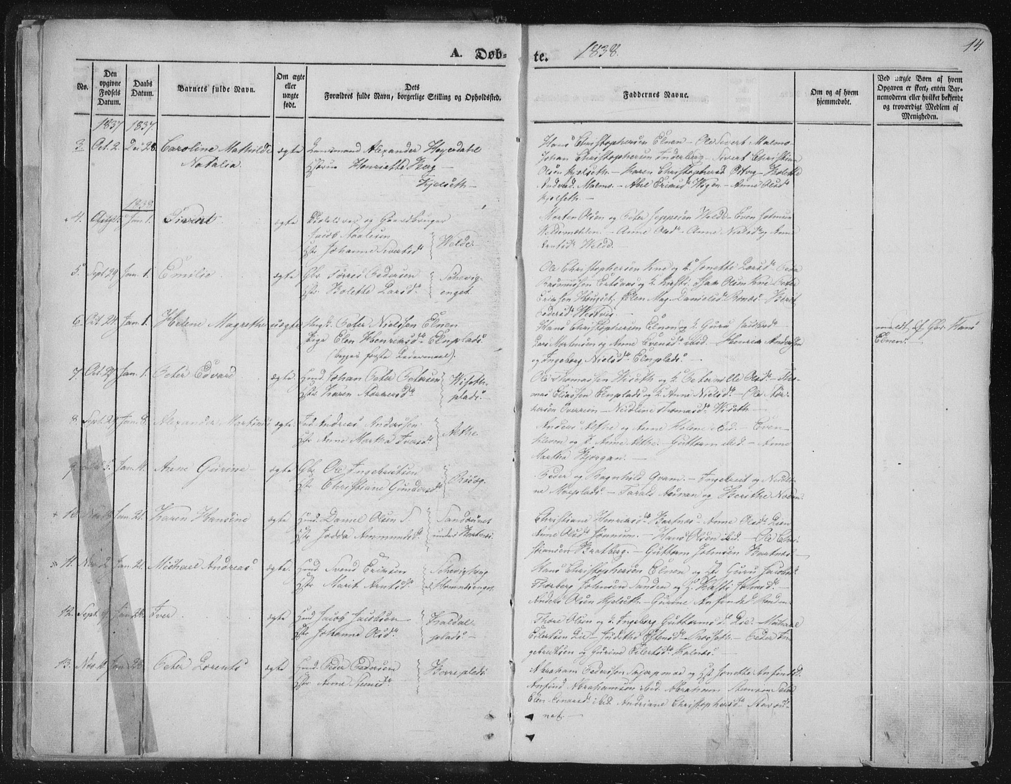 Ministerialprotokoller, klokkerbøker og fødselsregistre - Nord-Trøndelag, SAT/A-1458/741/L0392: Parish register (official) no. 741A06, 1836-1848, p. 14