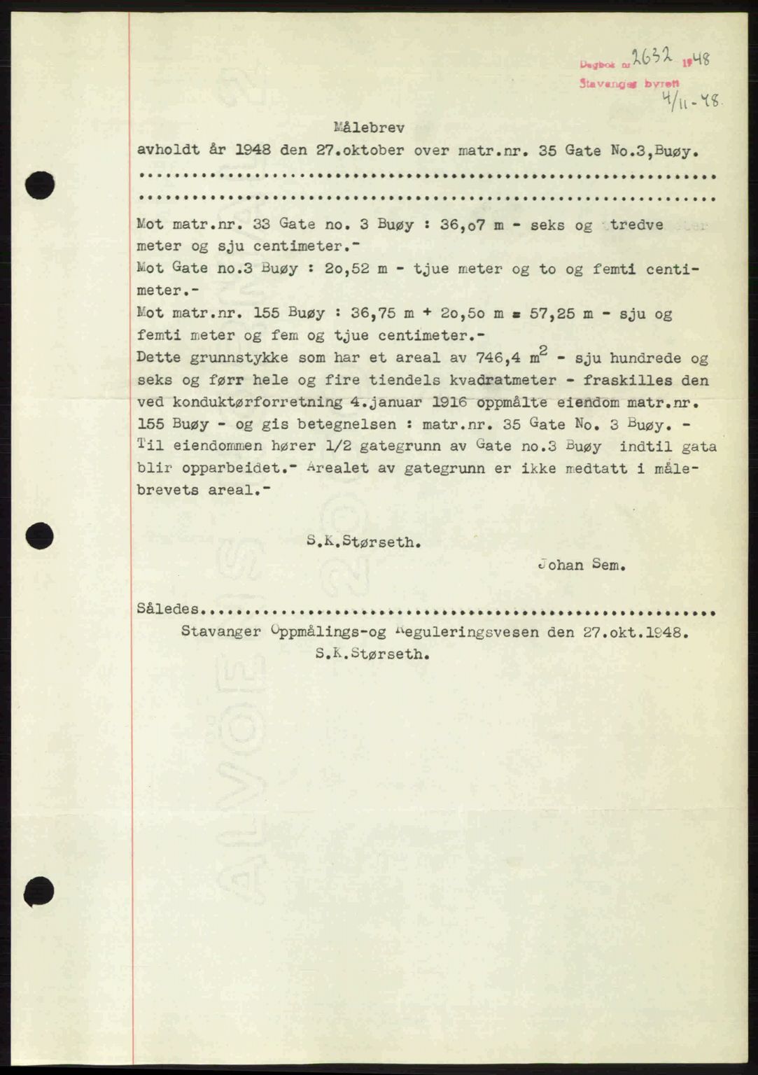 Stavanger byrett, SAST/A-100455/002/G/Gb/L0023: Mortgage book no. A12, 1948-1949, Diary no: : 2632/1948