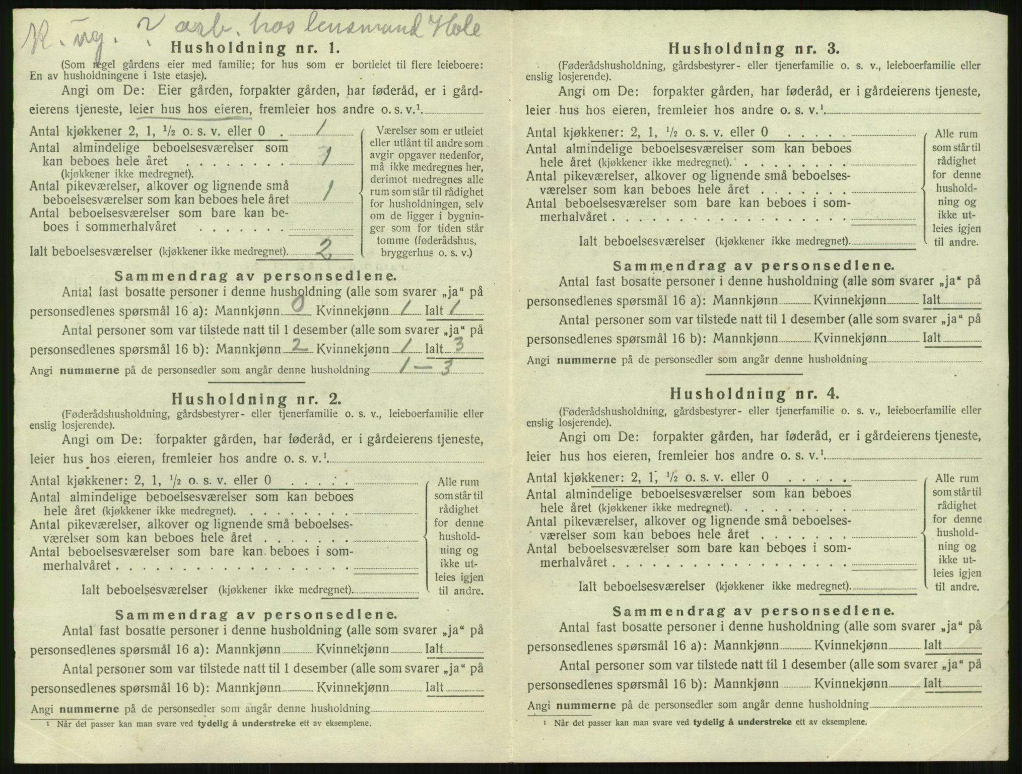 SAT, 1920 census for Sunnylven, 1920, p. 167