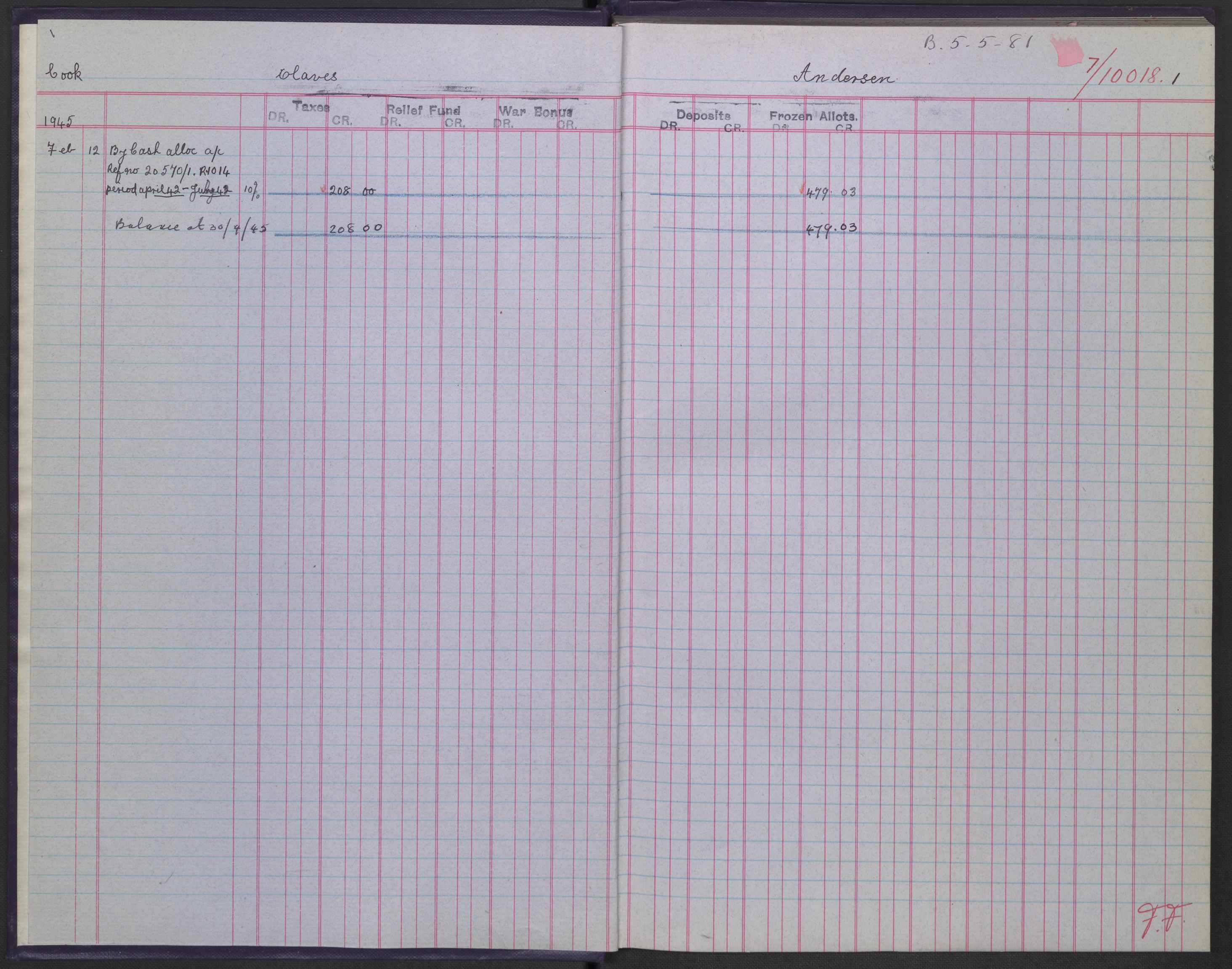 Det norske innskudds- og trekkontor i London, AV/RA-S-3273/G/Gb/L1572: 962. Andholmen., 1940-1944, p. 1