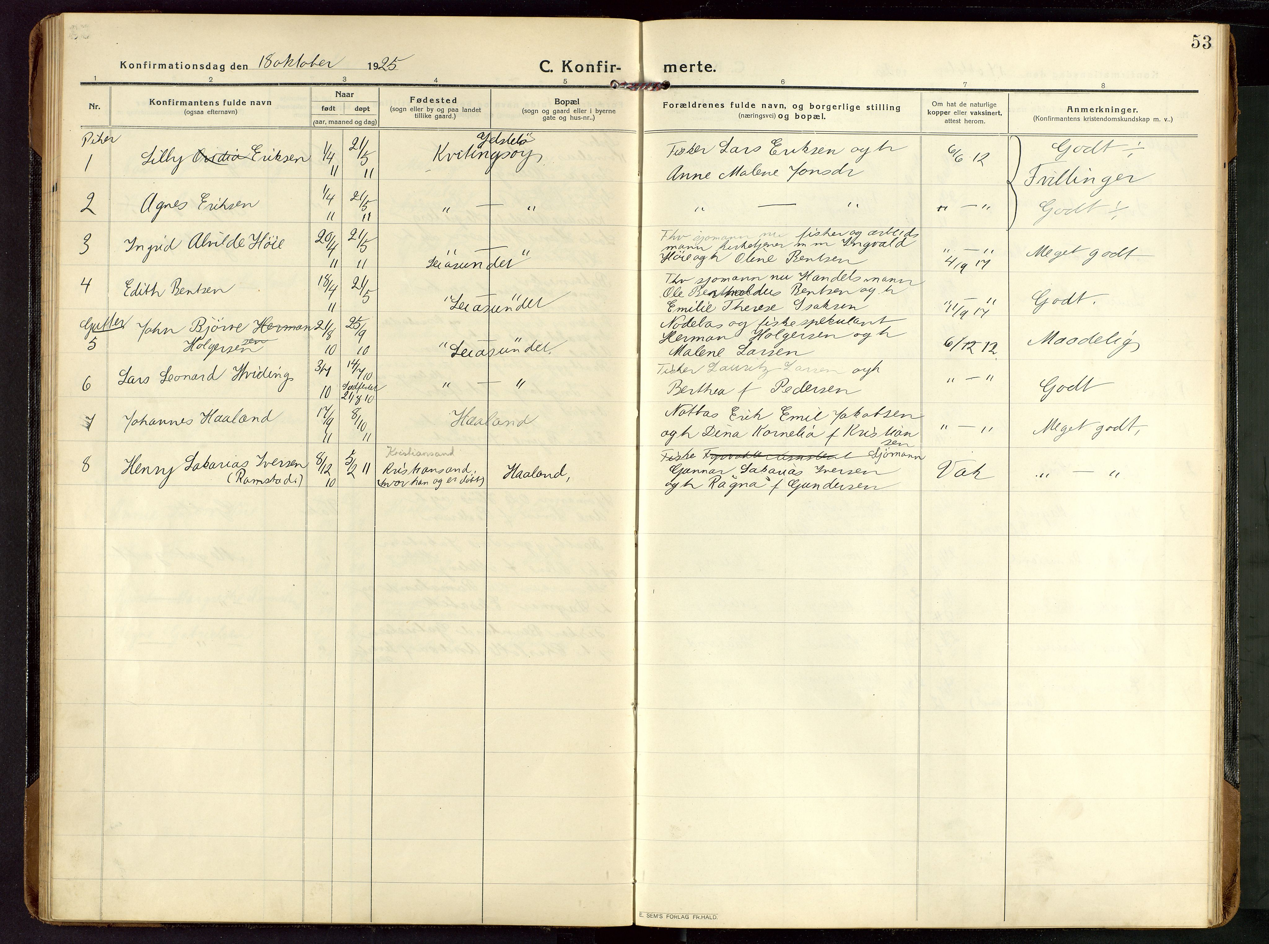 Rennesøy sokneprestkontor, SAST/A -101827/H/Ha/Haa/L0018: Parish register (official) no. A 18, 1917-1937, p. 53