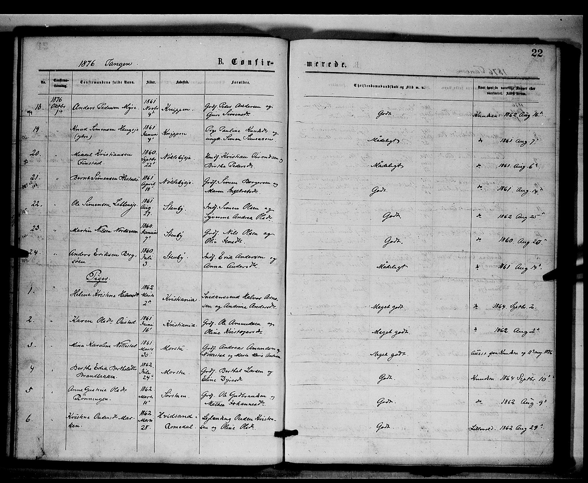 Stange prestekontor, SAH/PREST-002/K/L0016: Parish register (official) no. 16, 1874-1879, p. 22
