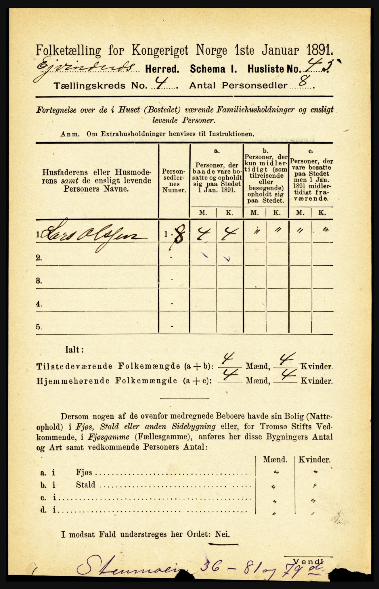 RA, 1891 census for 1853 Evenes, 1891, p. 1220