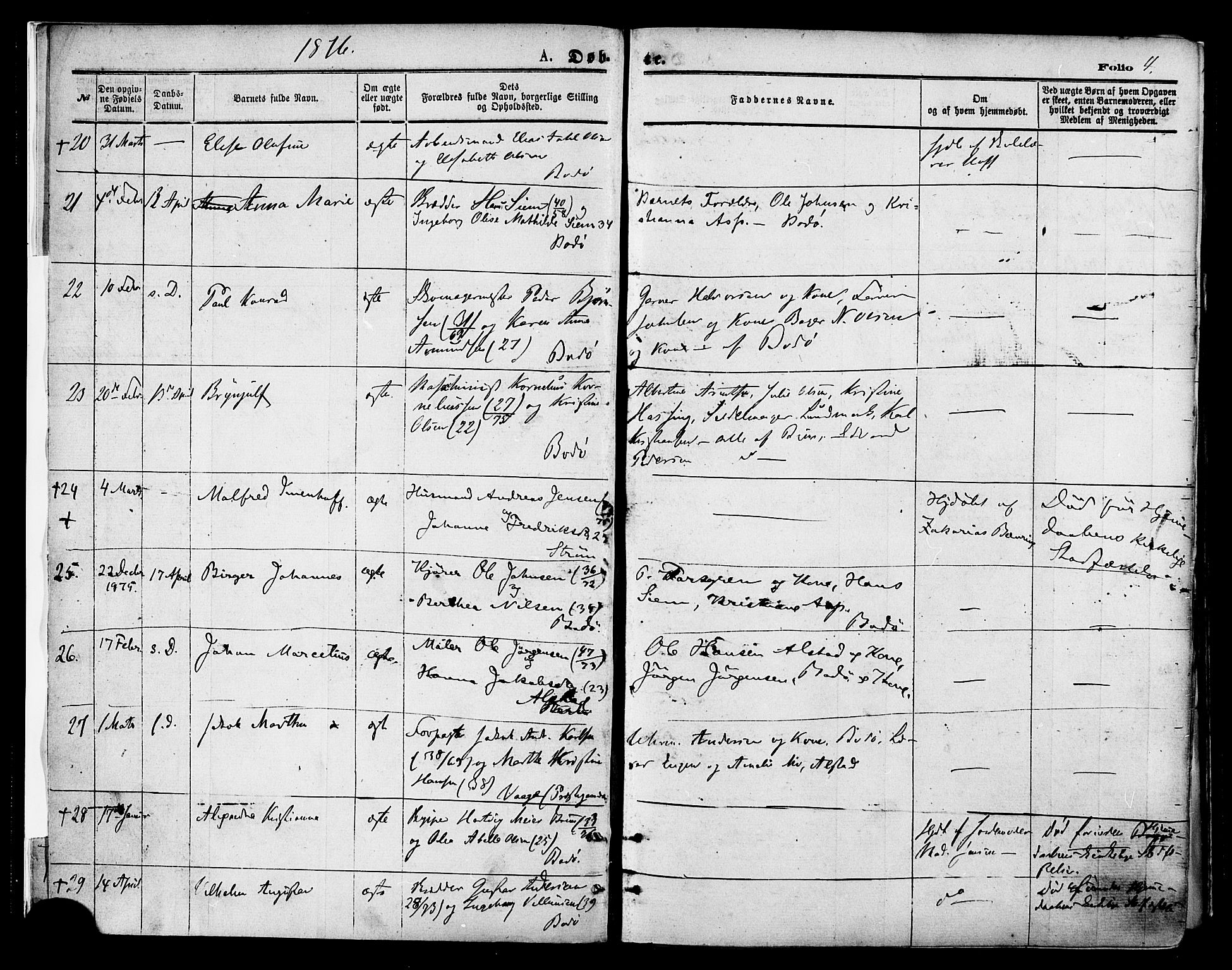 Ministerialprotokoller, klokkerbøker og fødselsregistre - Nordland, SAT/A-1459/801/L0009: Parish register (official) no. 801A09, 1876-1883, p. 4