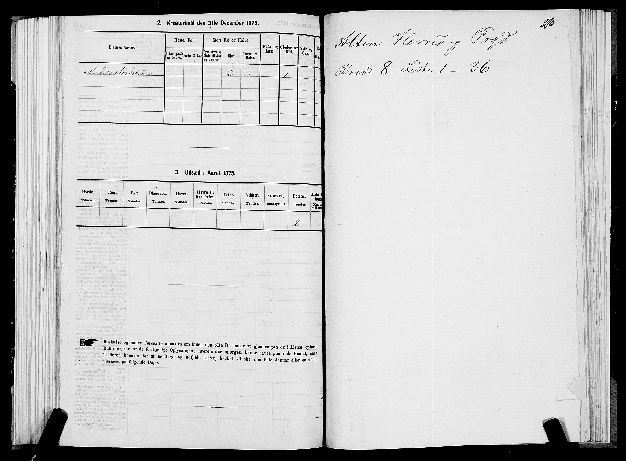 SATØ, 1875 census for 2012P Alta, 1875, p. 3210
