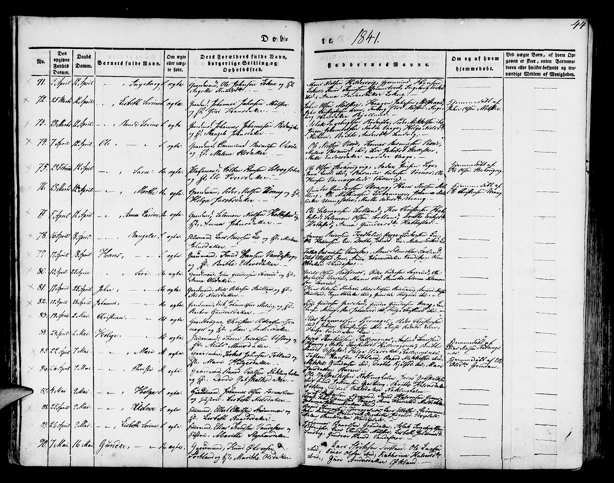 Finnås sokneprestembete, AV/SAB-A-99925/H/Ha/Haa/Haaa/L0006: Parish register (official) no. A 6, 1836-1850, p. 44