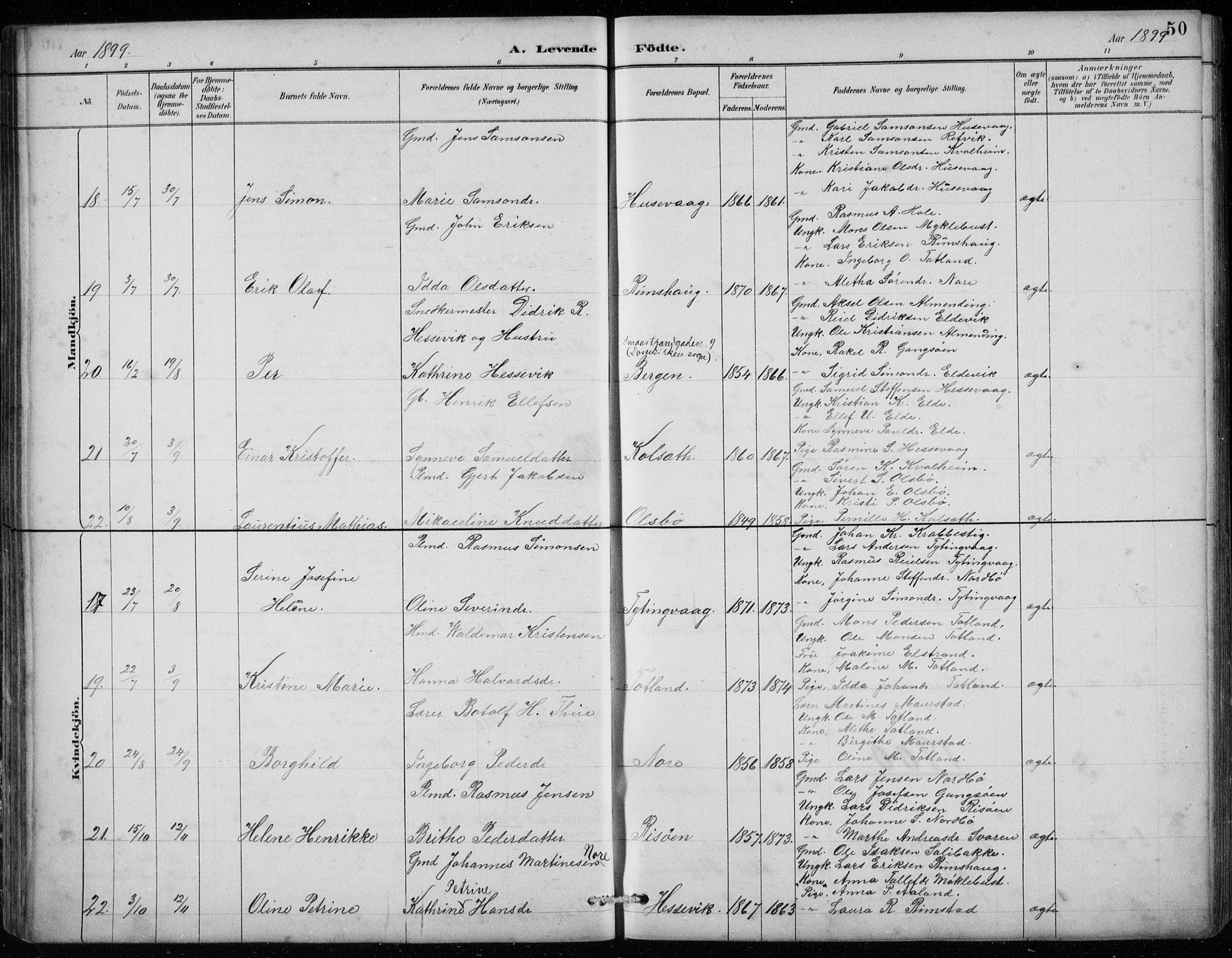 Davik sokneprestembete, AV/SAB-A-79701/H/Hab/Habc/L0002: Parish register (copy) no. C 2, 1889-1906, p. 50