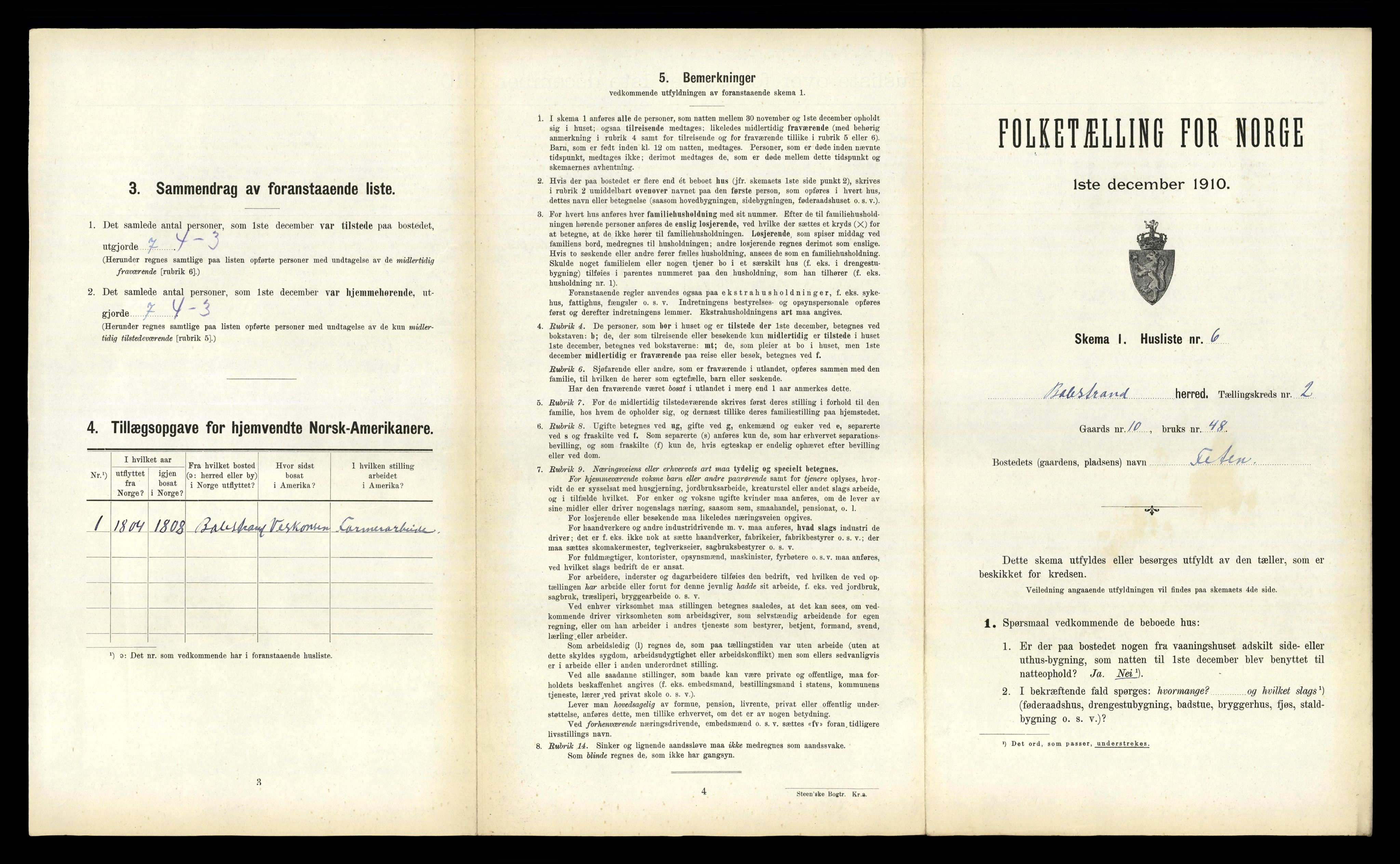 RA, 1910 census for Balestrand, 1910, p. 146