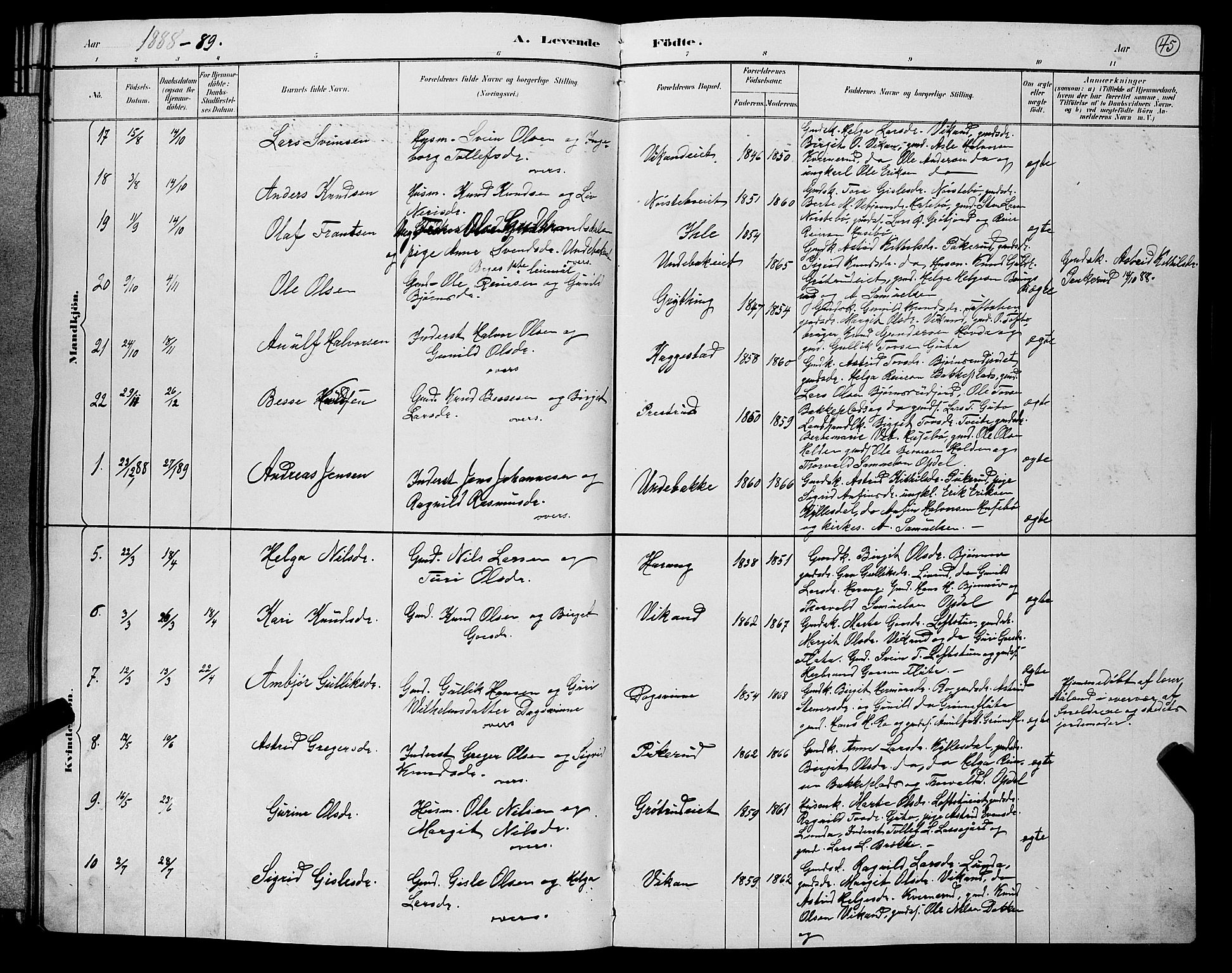 Nore kirkebøker, AV/SAKO-A-238/G/Gb/L0002: Parish register (copy) no. II 2, 1878-1894, p. 45