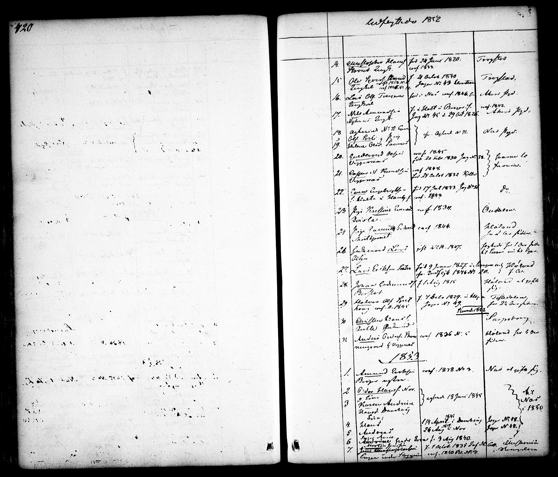 Aurskog prestekontor Kirkebøker, SAO/A-10304a/F/Fa/L0006: Parish register (official) no. I 6, 1829-1853, p. 420