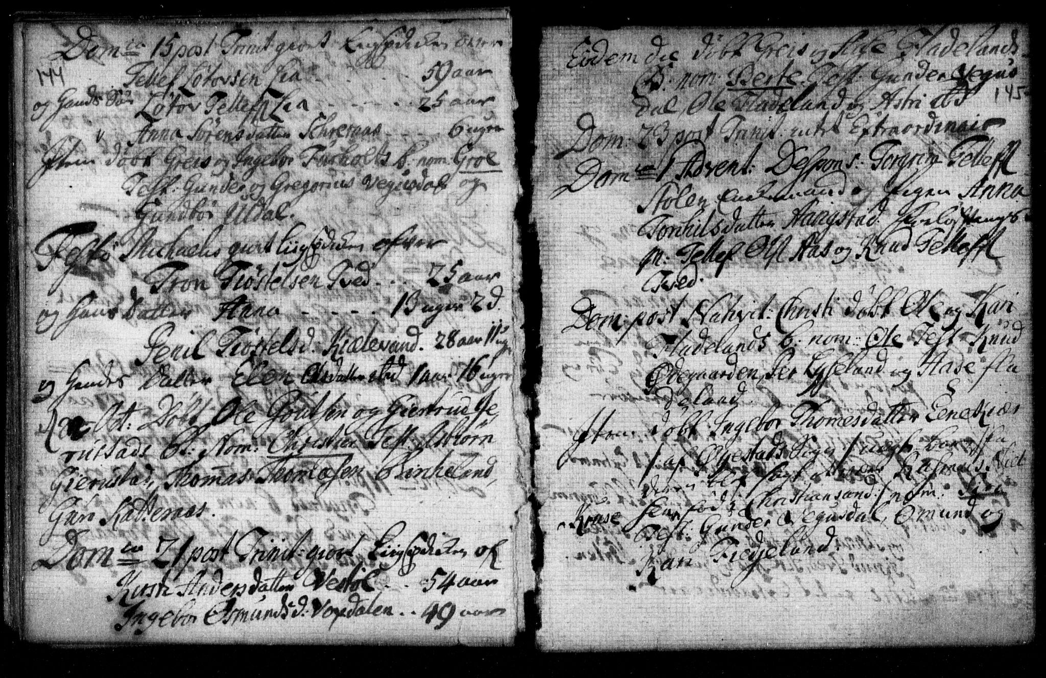 Herefoss sokneprestkontor, AV/SAK-1111-0019/F/Fa/Fab/L0001: Parish register (official) no. A 1, 1704-1779, p. 144-145