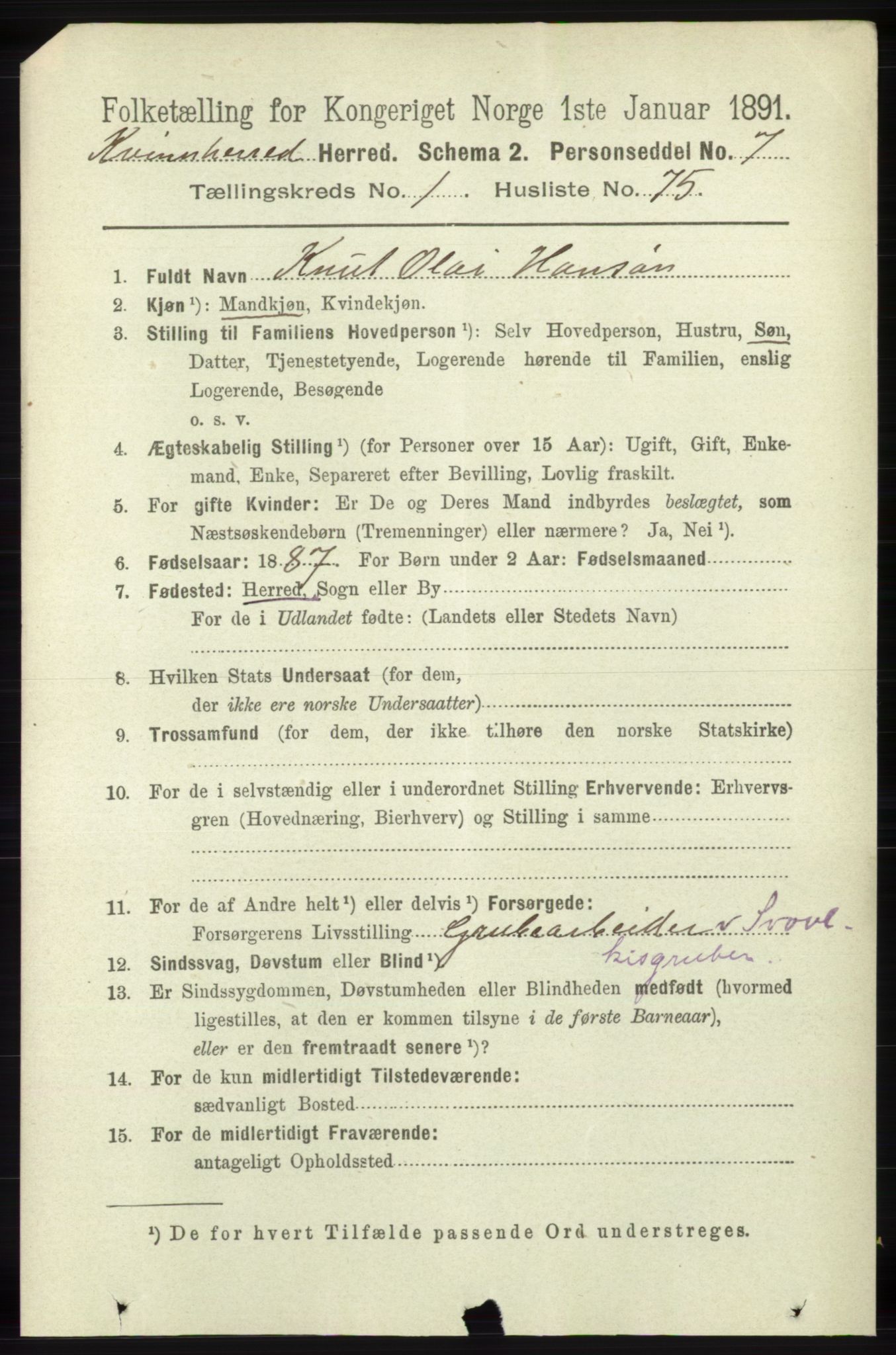 RA, 1891 census for 1224 Kvinnherad, 1891, p. 585