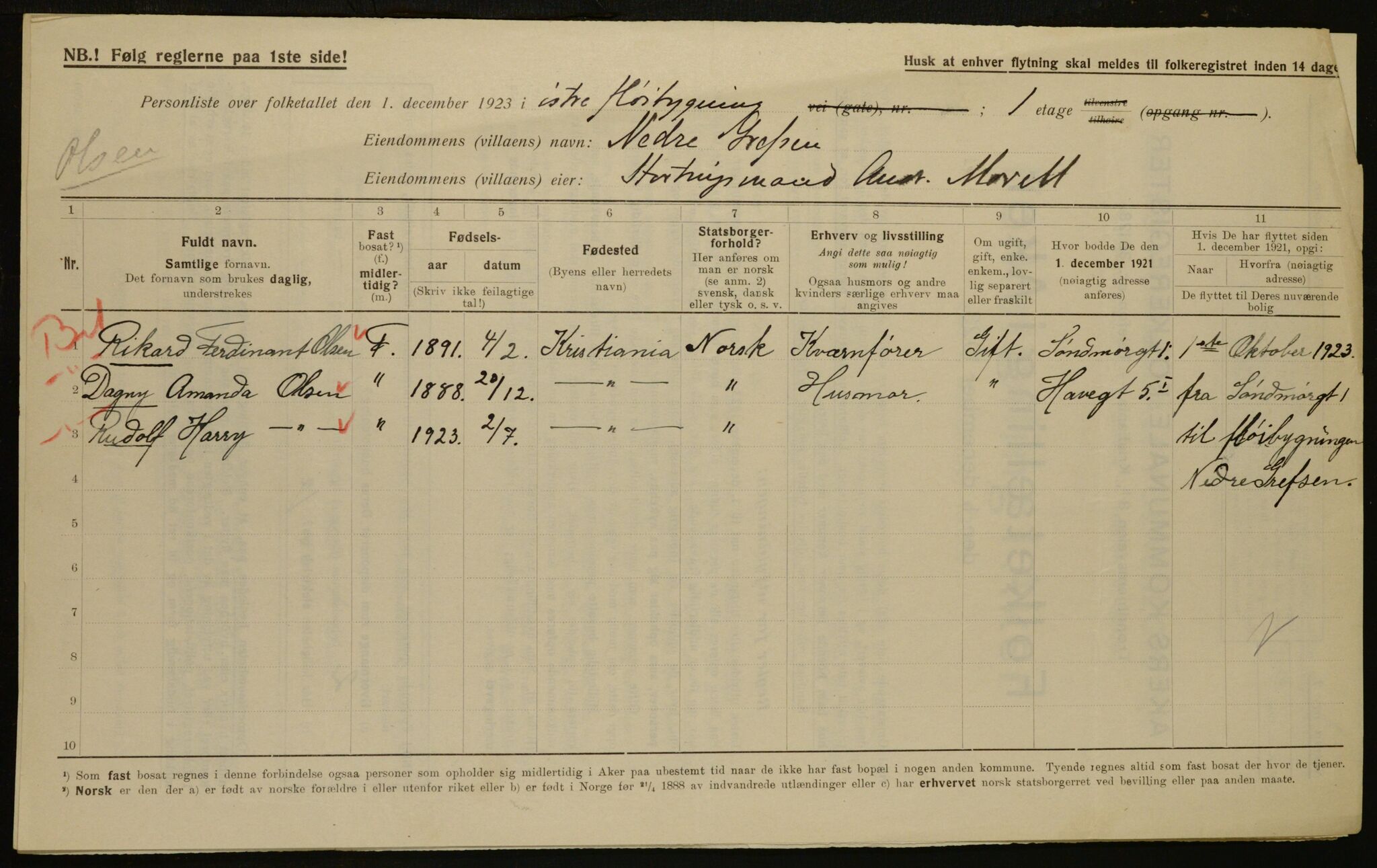 , Municipal Census 1923 for Aker, 1923, p. 15542