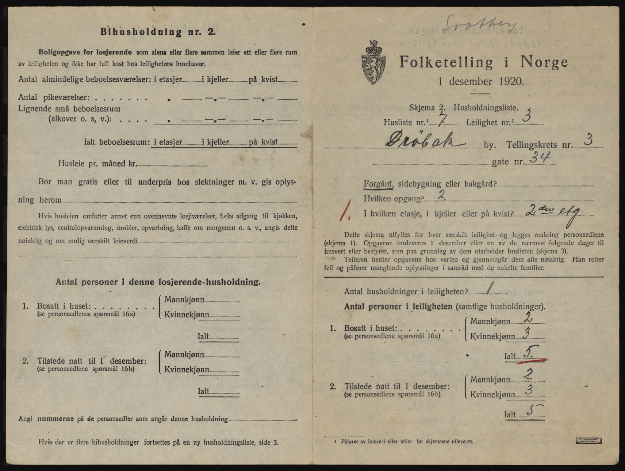 SAO, 1920 census for Drøbak, 1920, p. 1135