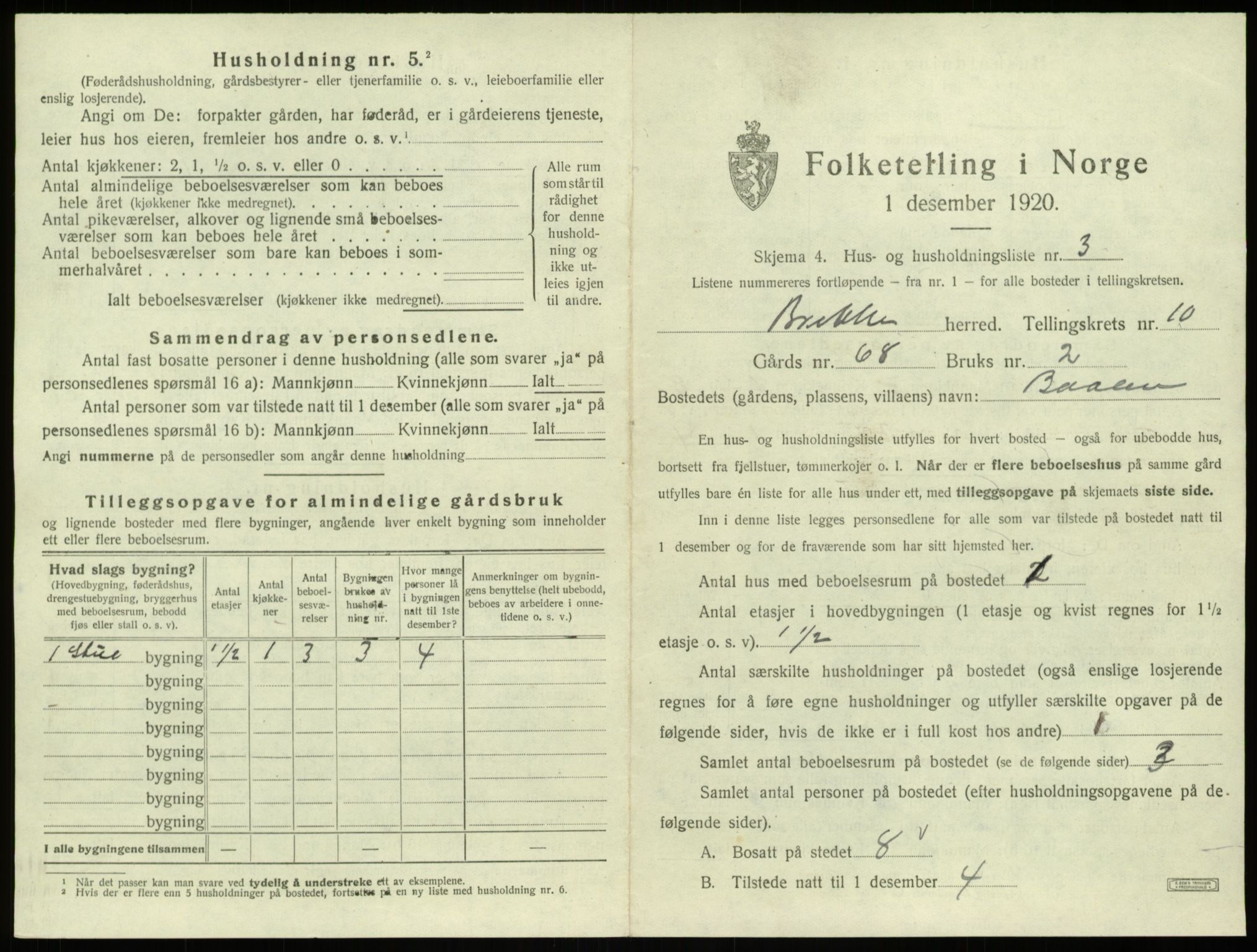 SAB, 1920 census for Brekke, 1920, p. 302