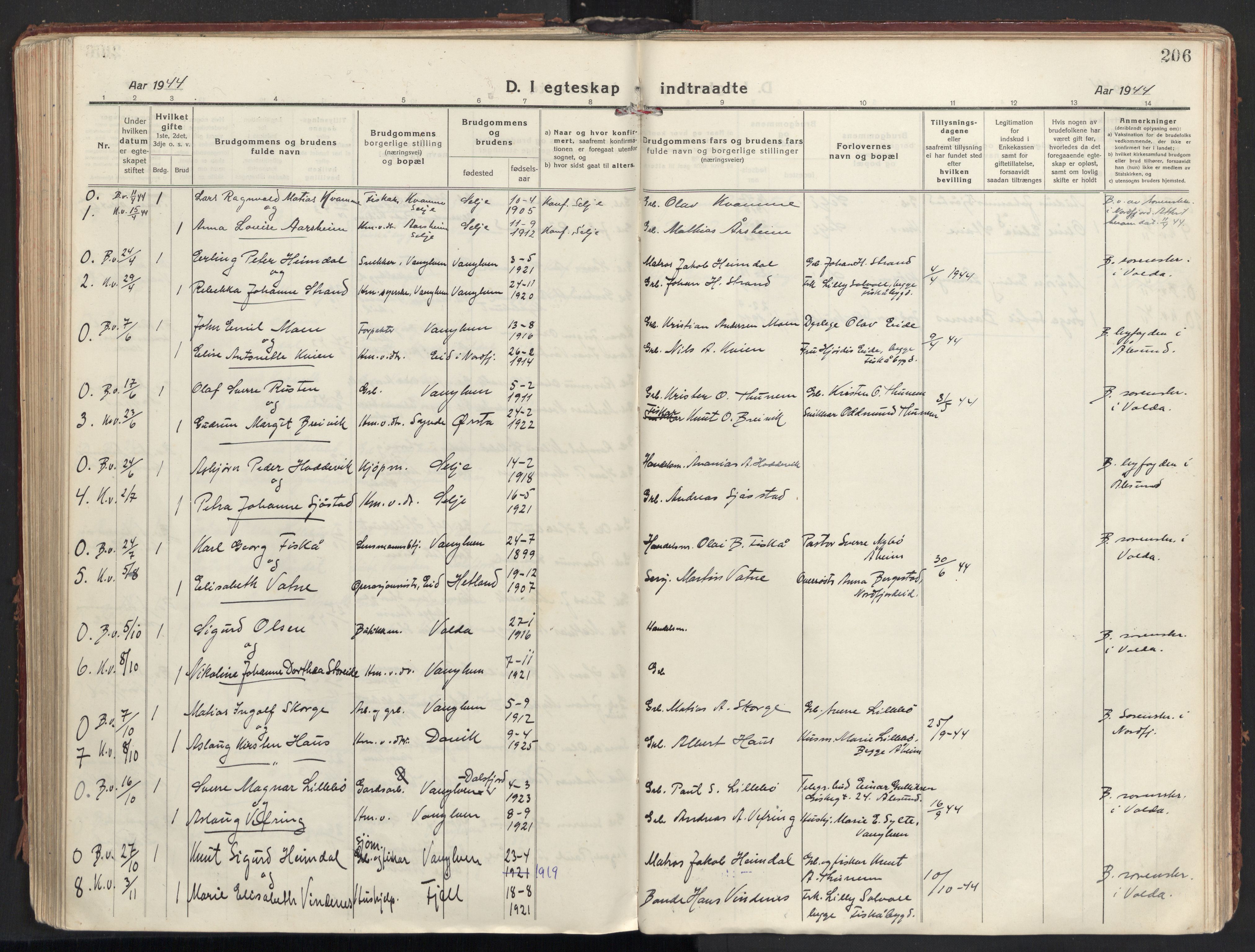 Ministerialprotokoller, klokkerbøker og fødselsregistre - Møre og Romsdal, AV/SAT-A-1454/501/L0012: Parish register (official) no. 501A12, 1920-1946, p. 206