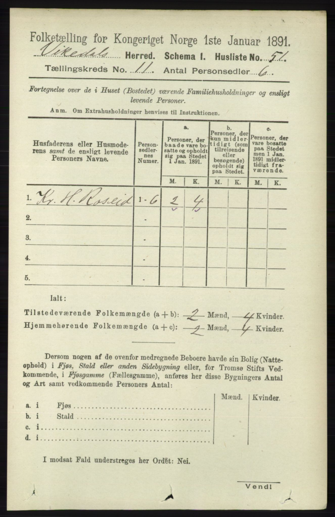 RA, 1891 census for 1157 Vikedal, 1891, p. 2893