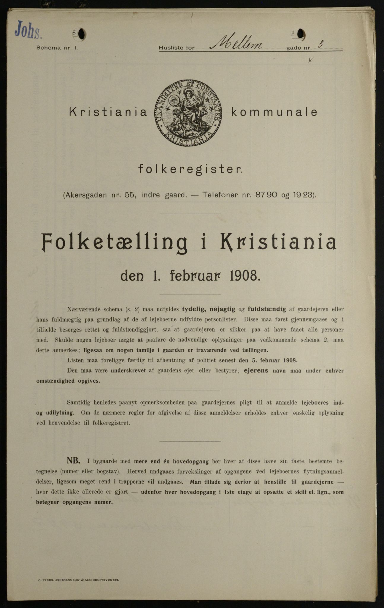 OBA, Municipal Census 1908 for Kristiania, 1908, p. 58300