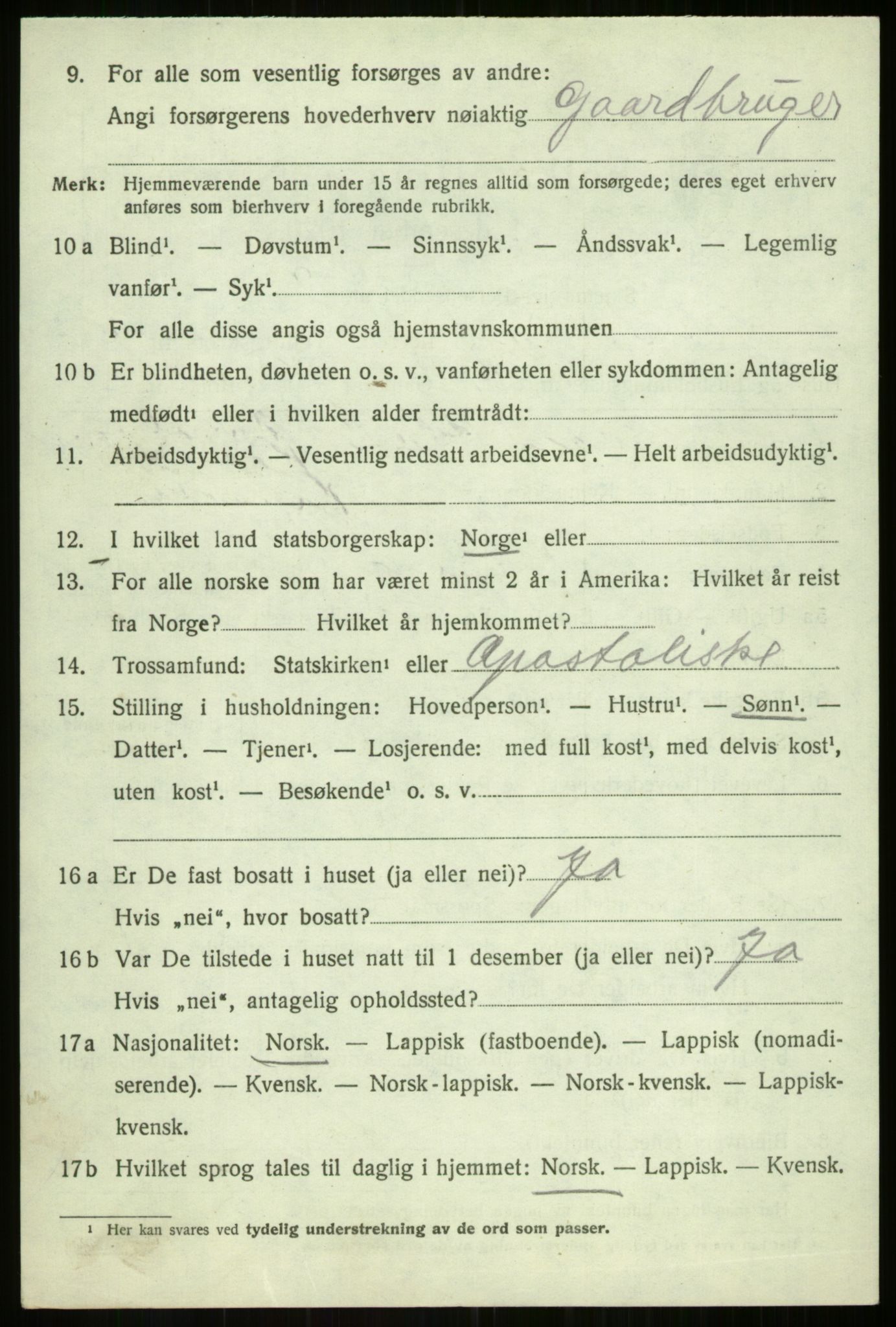 SATØ, 1920 census for Balsfjord, 1920, p. 3885