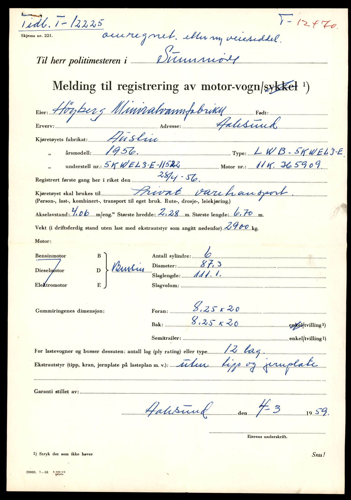 Møre og Romsdal vegkontor - Ålesund trafikkstasjon, AV/SAT-A-4099/F/Fe/L0033: Registreringskort for kjøretøy T 12151 - T 12474, 1927-1998, p. 3671