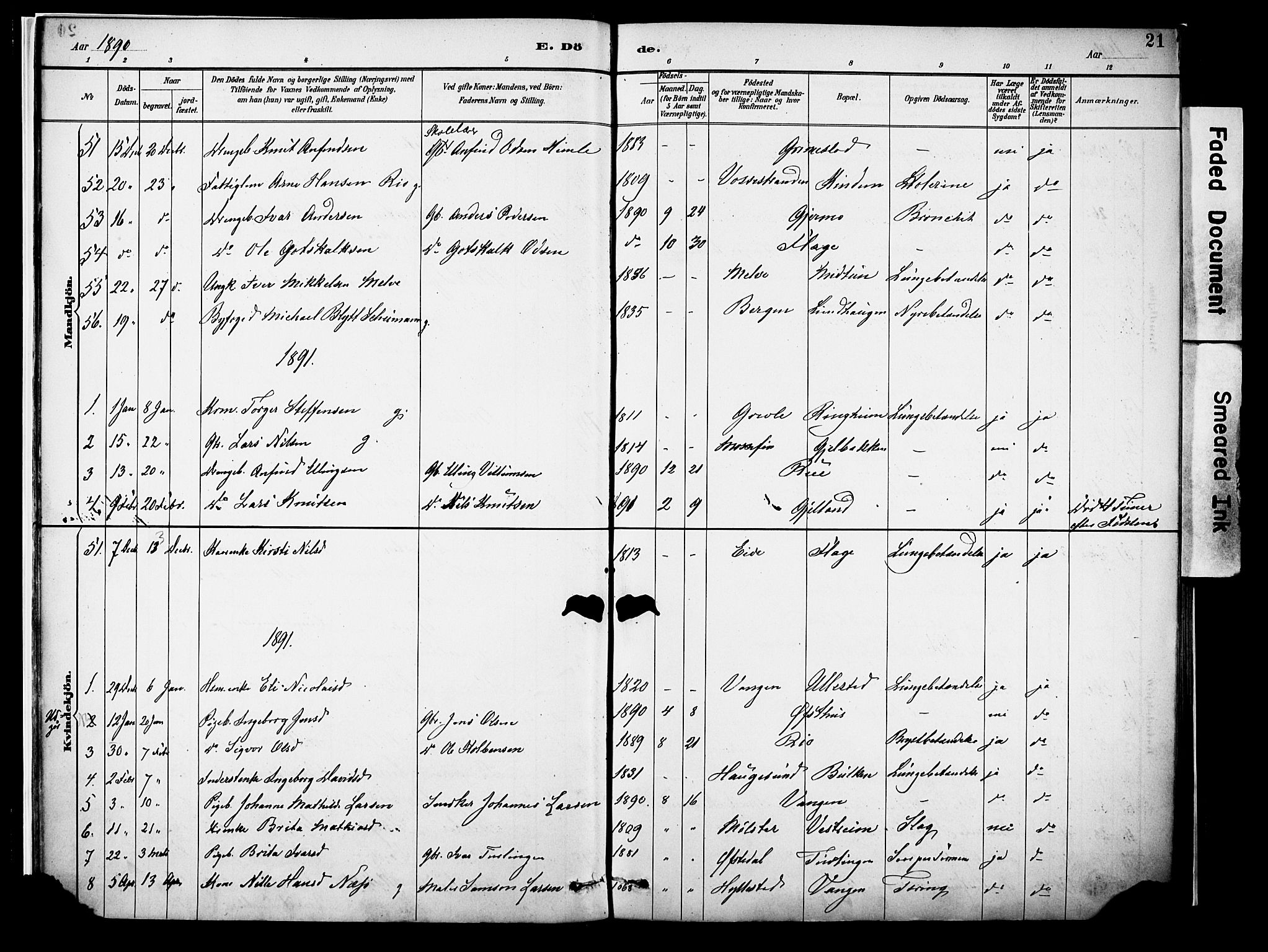 Voss sokneprestembete, AV/SAB-A-79001/H/Haa: Parish register (official) no. A 22, 1887-1909, p. 21