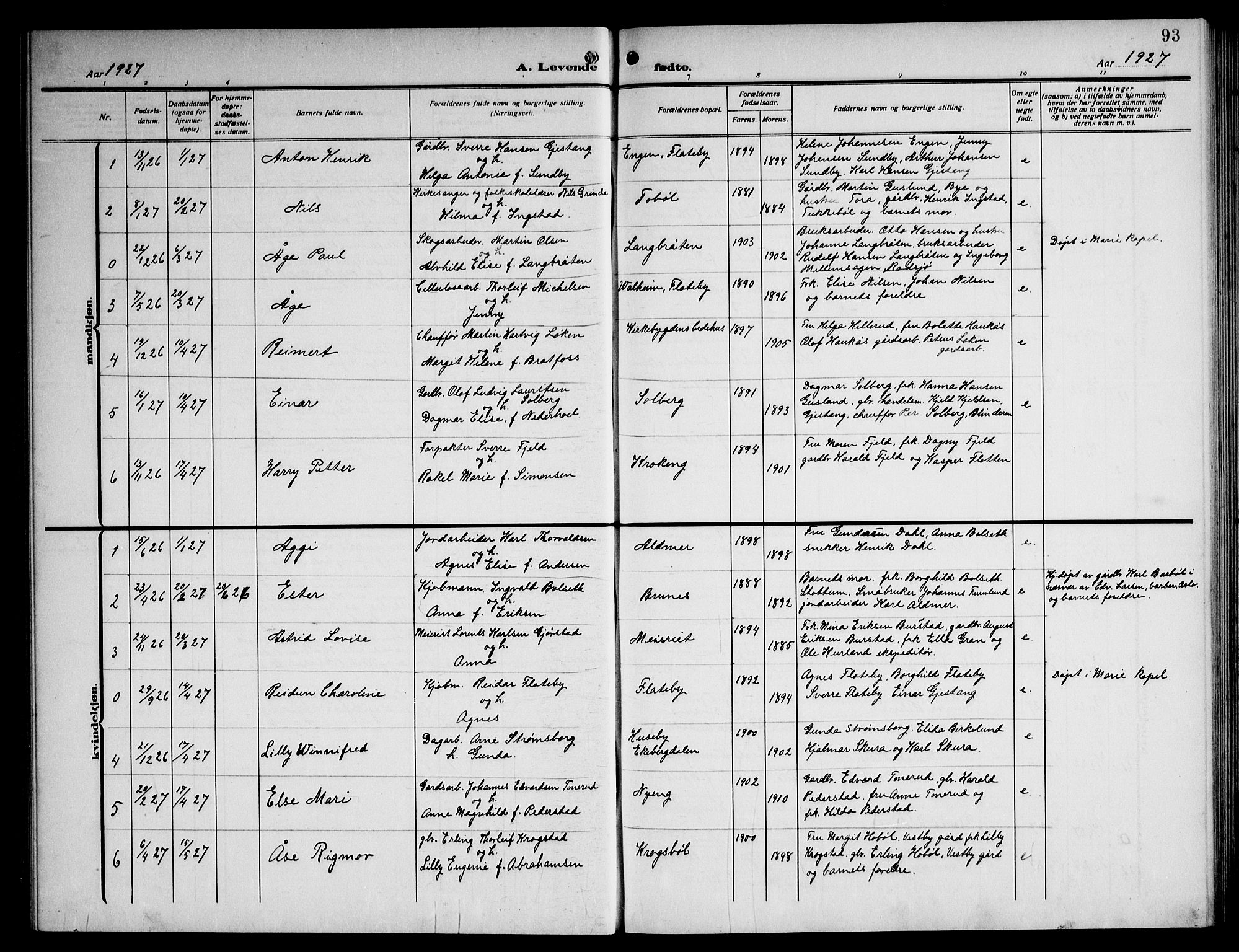 Enebakk prestekontor Kirkebøker, AV/SAO-A-10171c/G/Ga/L0007: Parish register (copy) no. I 7, 1911-1949, p. 93