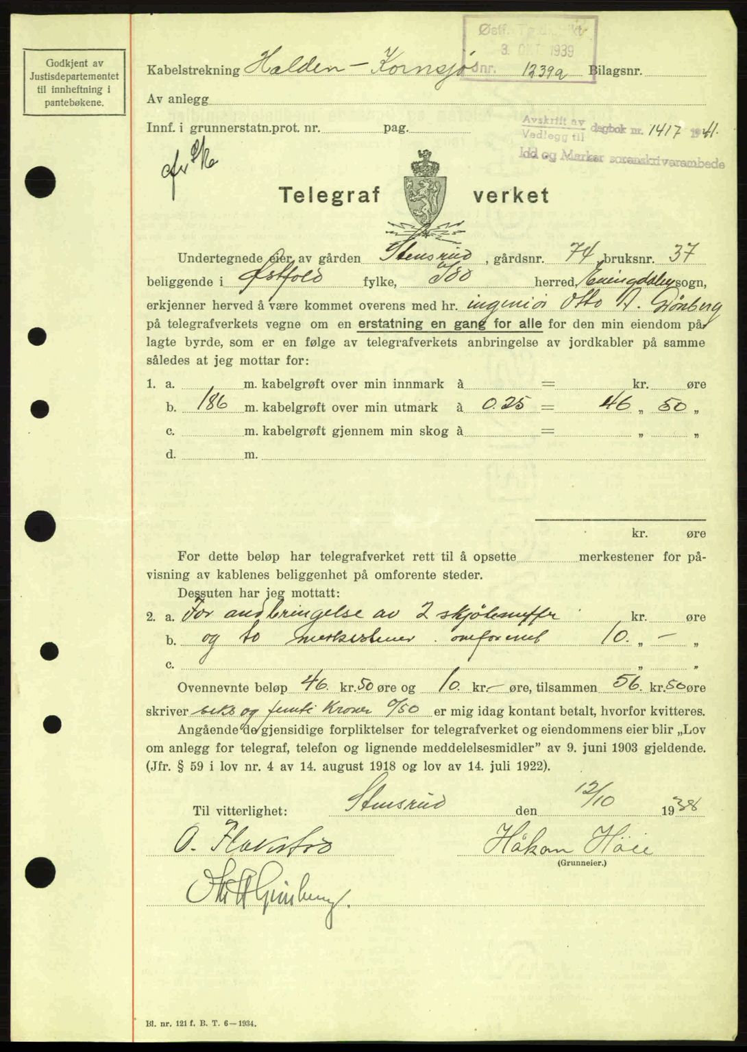 Idd og Marker sorenskriveri, AV/SAO-A-10283/G/Gb/Gbb/L0005: Mortgage book no. A5, 1941-1943, Diary no: : 1417/1941