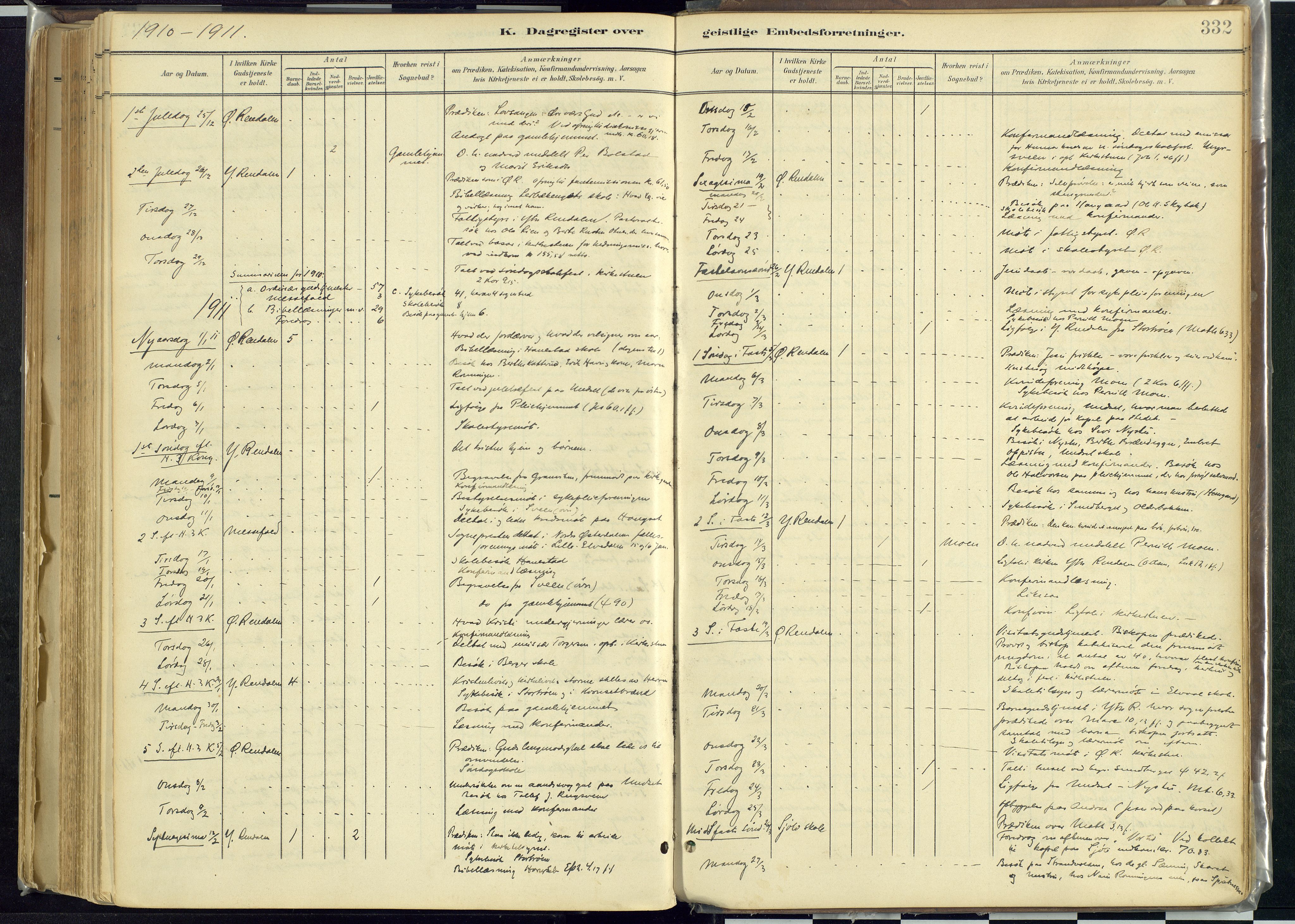 Rendalen prestekontor, SAH/PREST-054/H/Ha/Haa/L0012: Parish register (official) no. 12, 1901-1928, p. 332