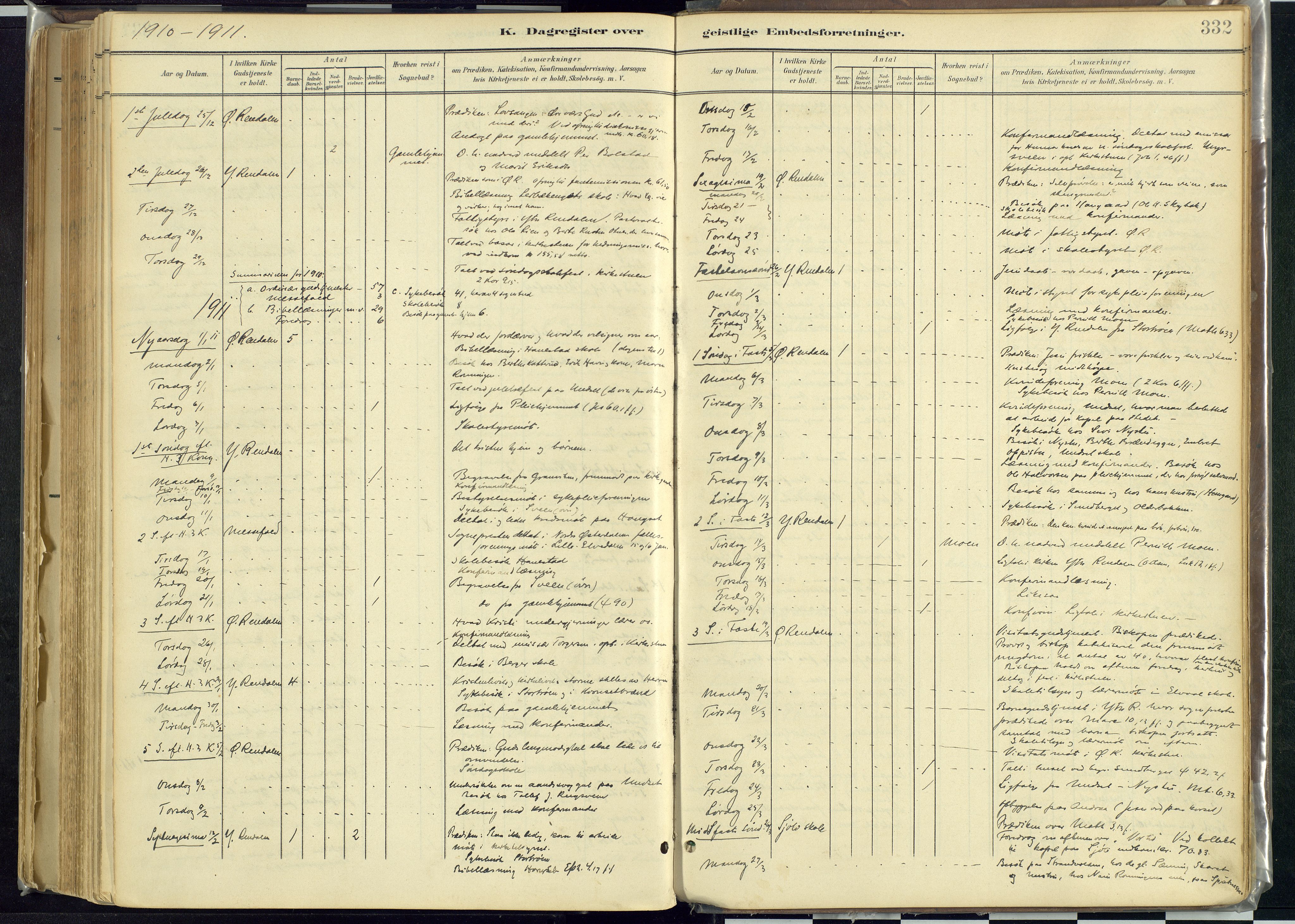 Rendalen prestekontor, AV/SAH-PREST-054/H/Ha/Haa/L0012: Parish register (official) no. 12, 1901-1928, p. 332