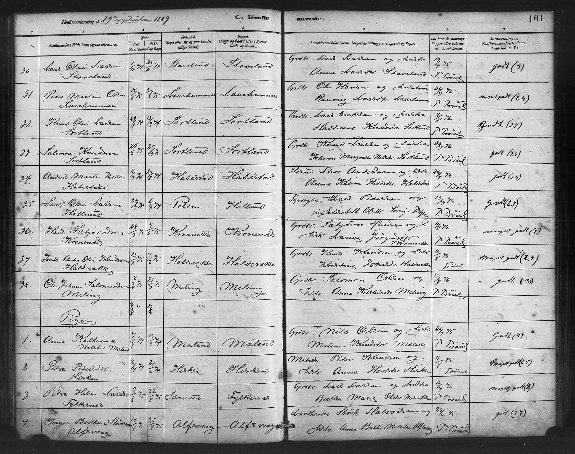 Finnås sokneprestembete, AV/SAB-A-99925/H/Ha/Haa/Haac/L0001: Parish register (official) no. C 1, 1881-1894, p. 161