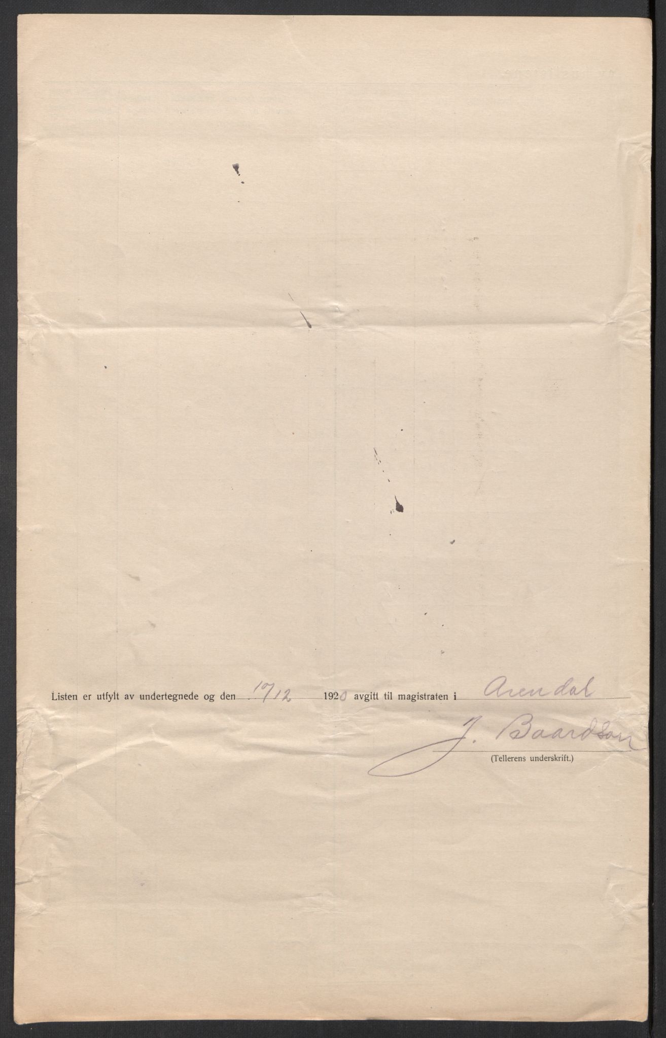 SAK, 1920 census for Arendal, 1920, p. 46