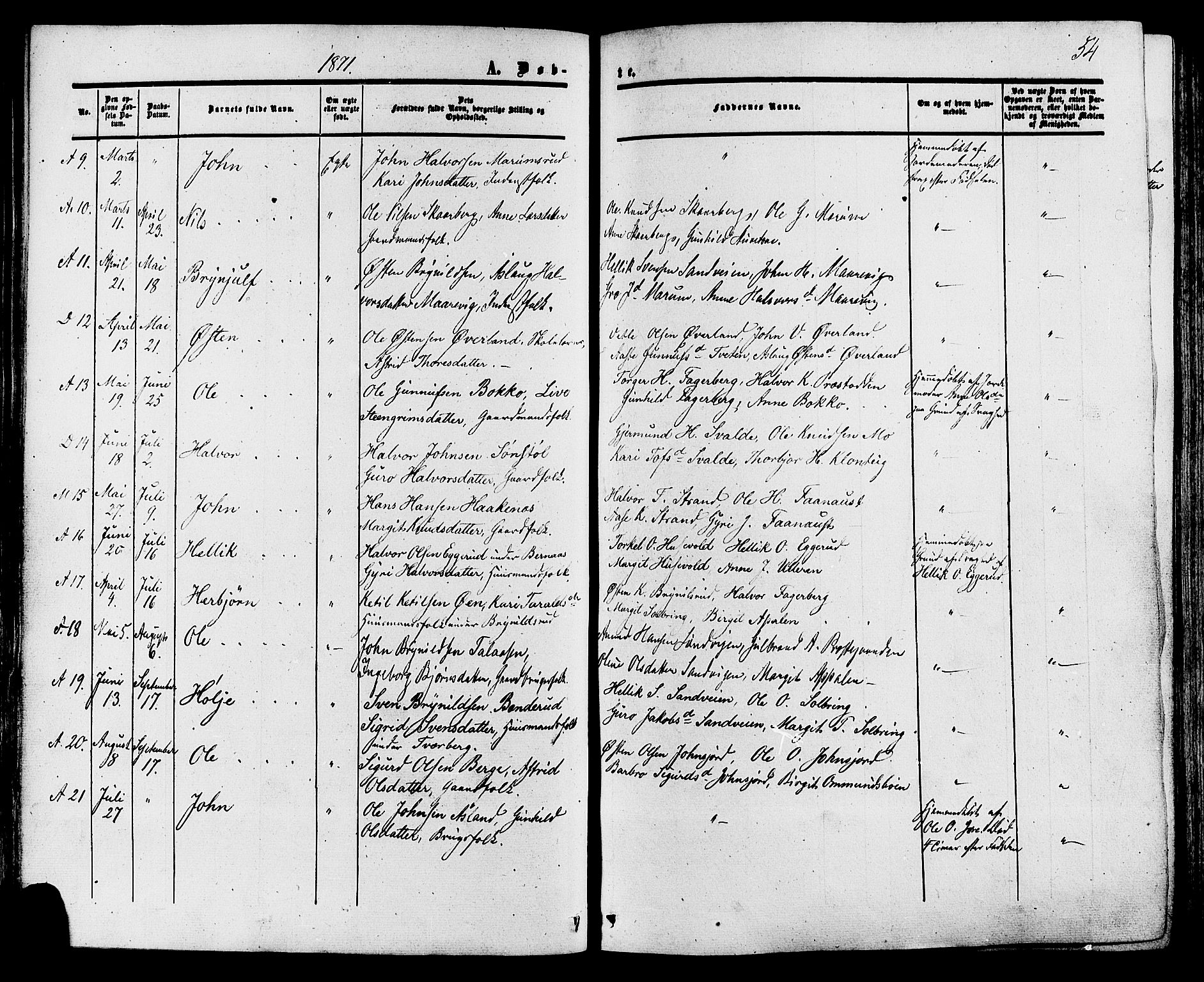 Tinn kirkebøker, SAKO/A-308/F/Fa/L0006: Parish register (official) no. I 6, 1857-1878, p. 54