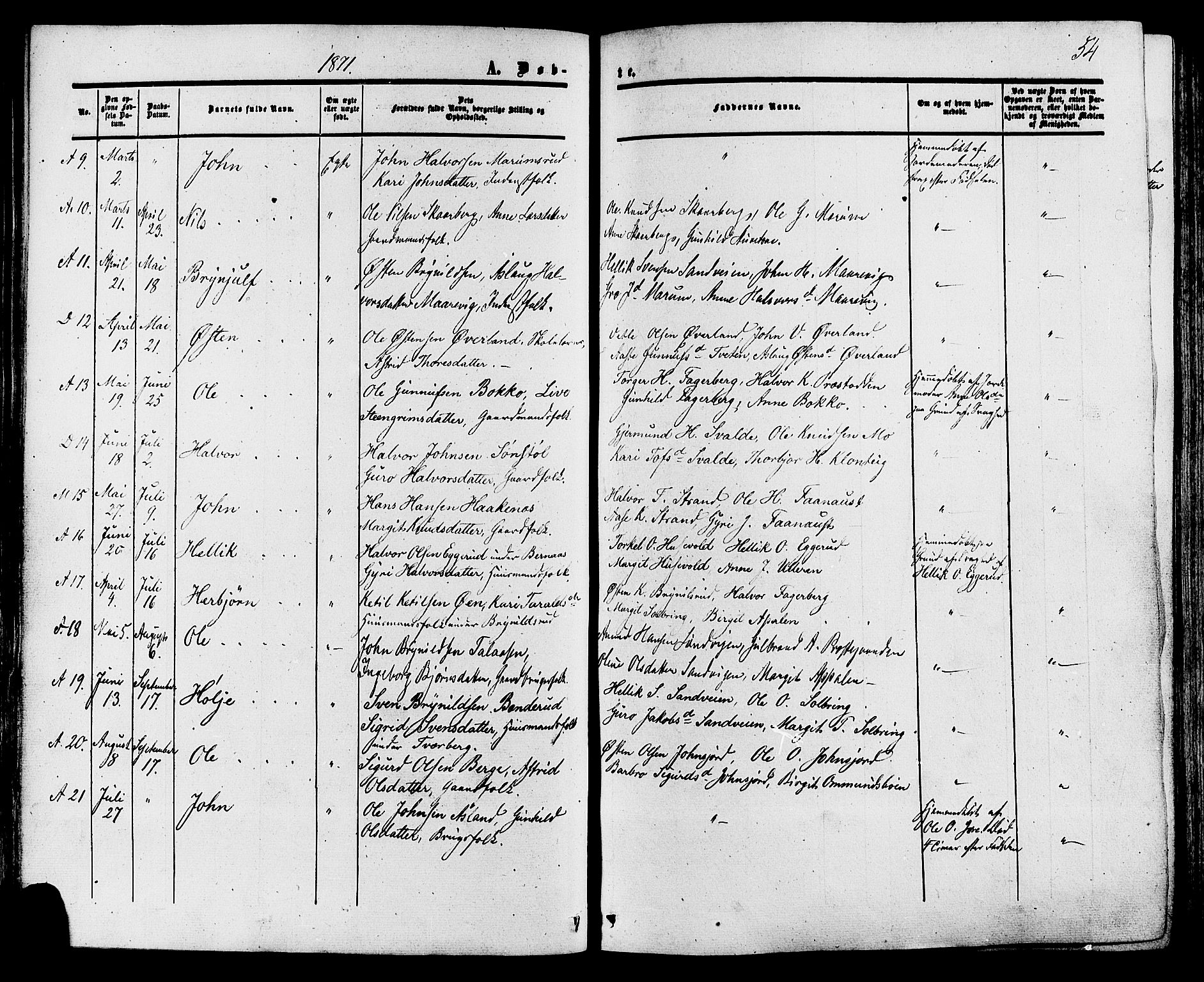 Tinn kirkebøker, AV/SAKO-A-308/F/Fa/L0006: Parish register (official) no. I 6, 1857-1878, p. 54