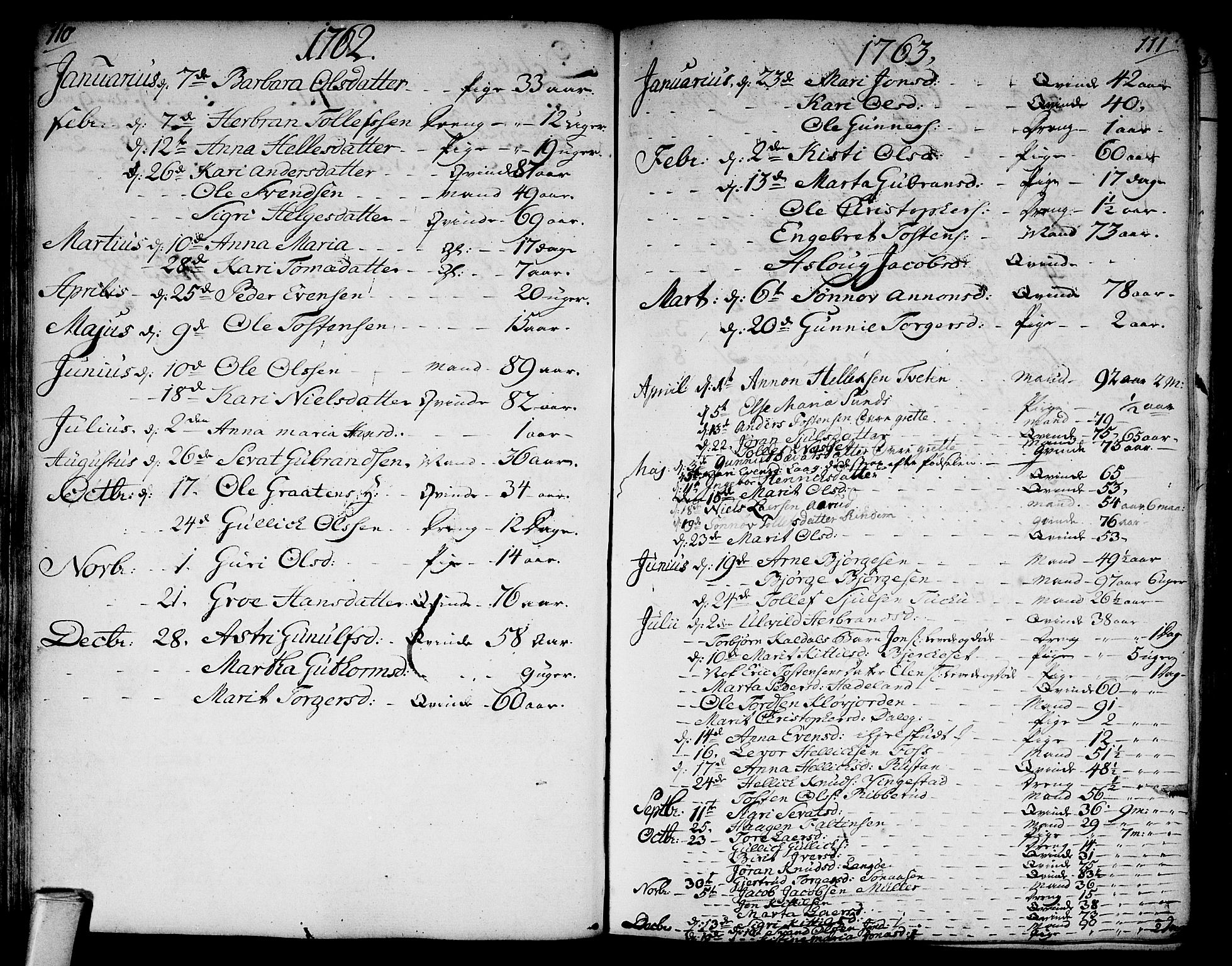 Flesberg kirkebøker, AV/SAKO-A-18/F/Fa/L0003: Parish register (official) no. I 3, 1748-1790, p. 110-111