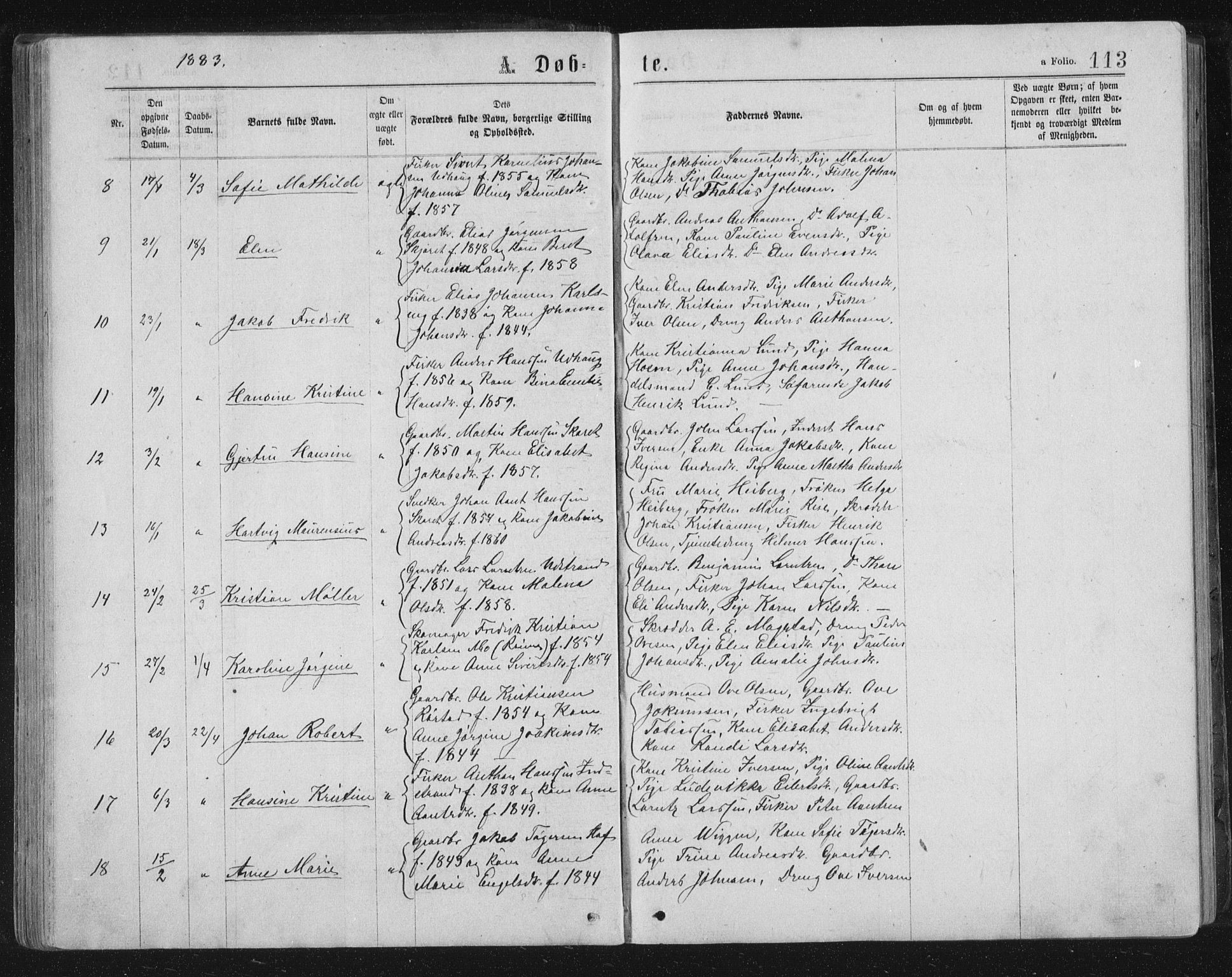 Ministerialprotokoller, klokkerbøker og fødselsregistre - Sør-Trøndelag, SAT/A-1456/659/L0745: Parish register (copy) no. 659C02, 1869-1892, p. 113