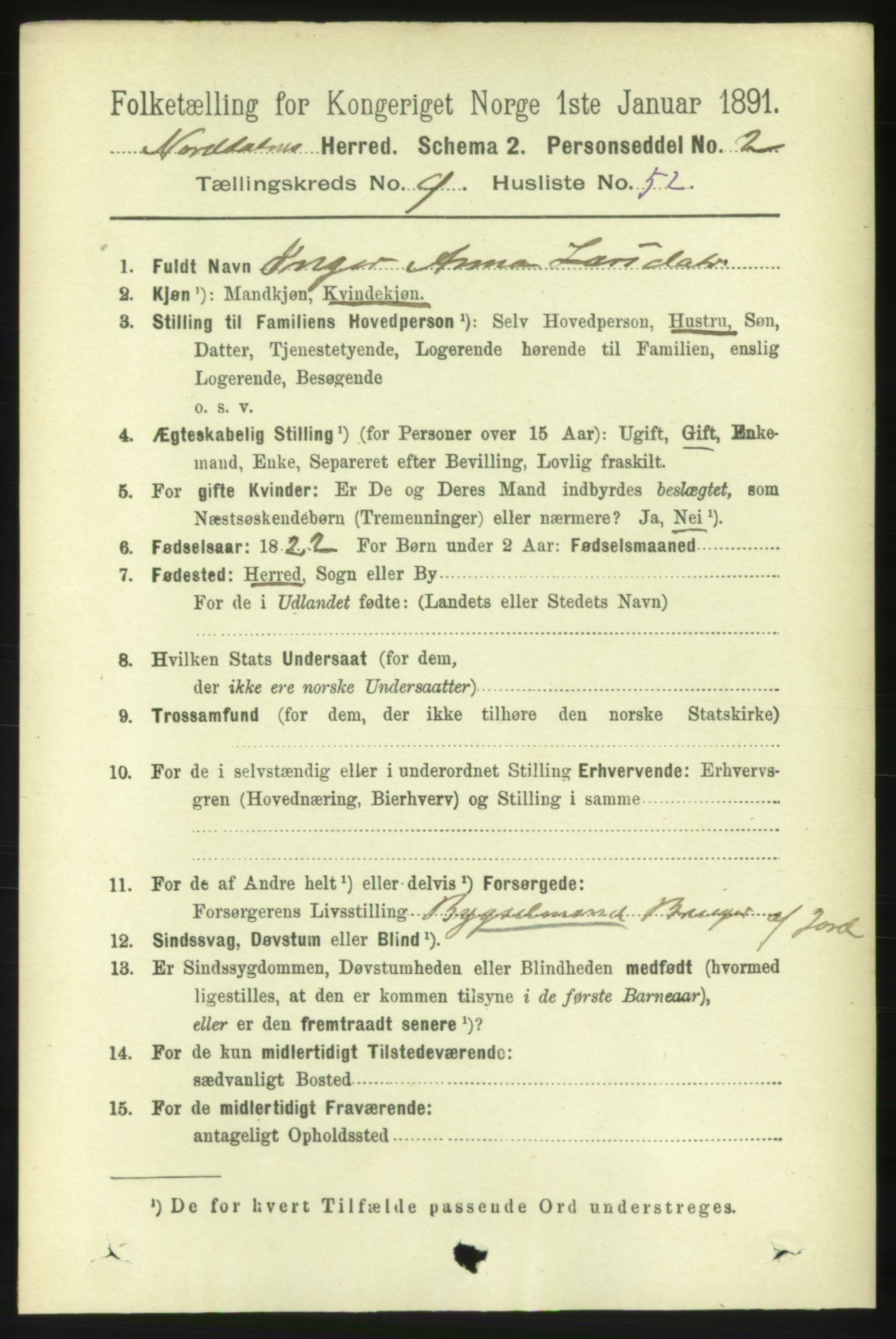 RA, 1891 census for 1524 Norddal, 1891, p. 2145