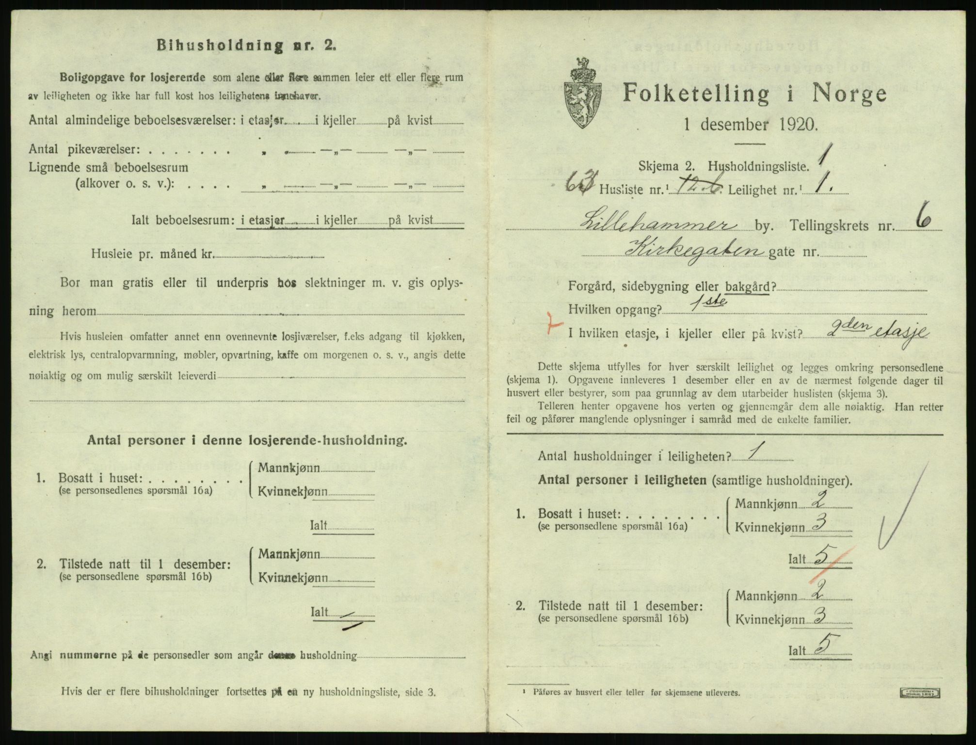 SAH, 1920 census for Lillehammer, 1920, p. 2562