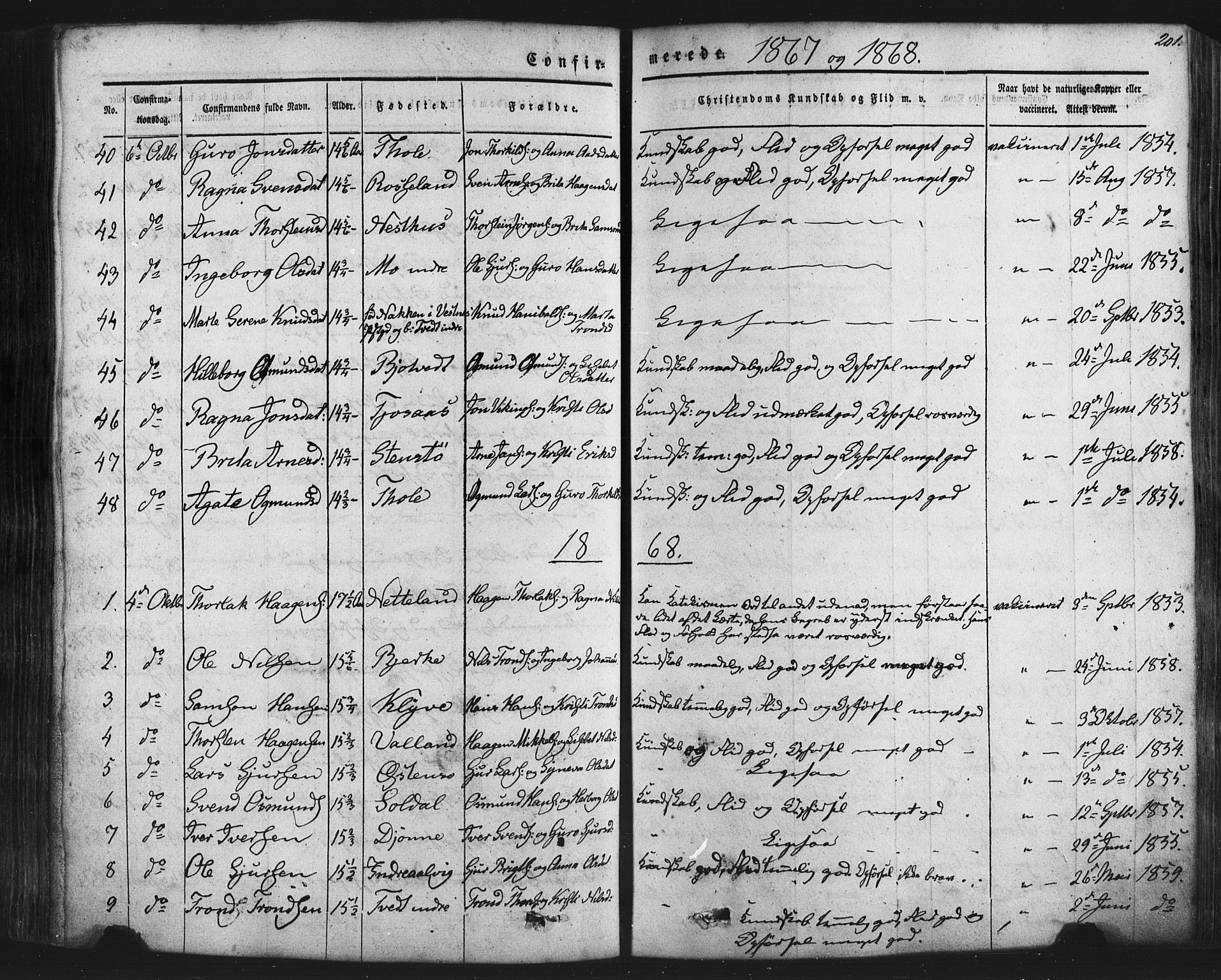 Kvam sokneprestembete, AV/SAB-A-76201/H/Haa: Parish register (official) no. A 9, 1864-1879, p. 201