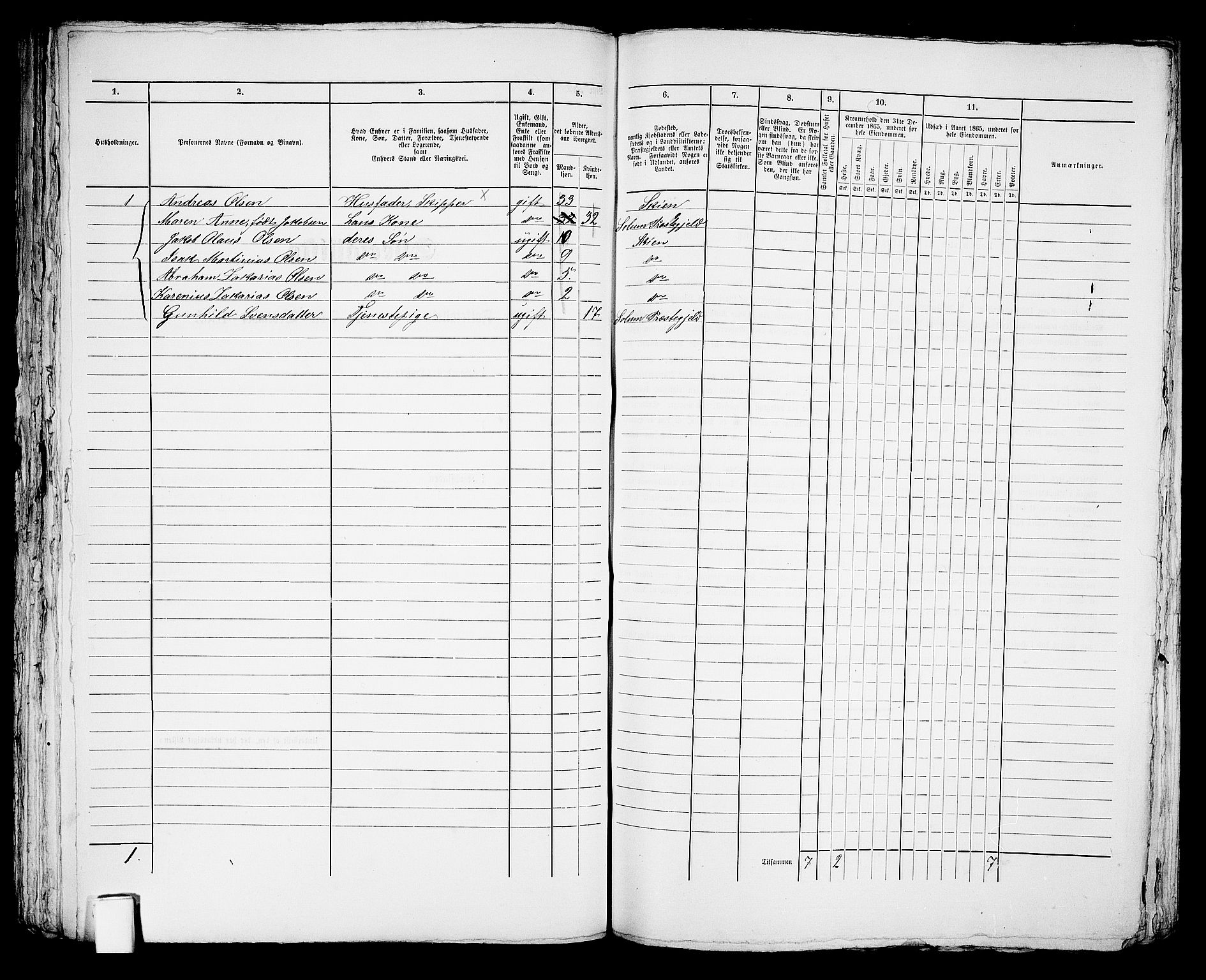 RA, 1865 census for Skien, 1865, p. 950