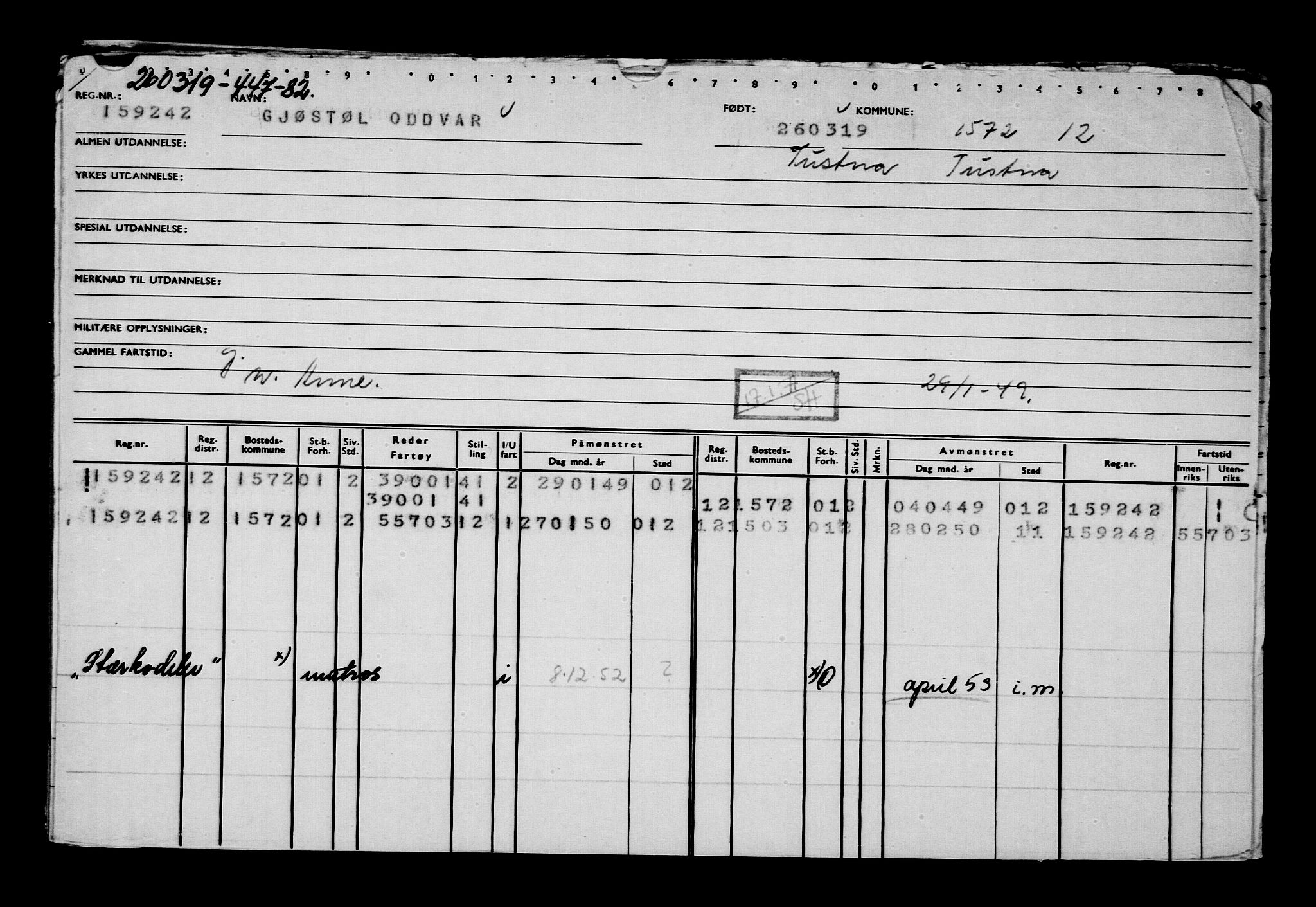 Direktoratet for sjømenn, AV/RA-S-3545/G/Gb/L0167: Hovedkort, 1919, p. 349