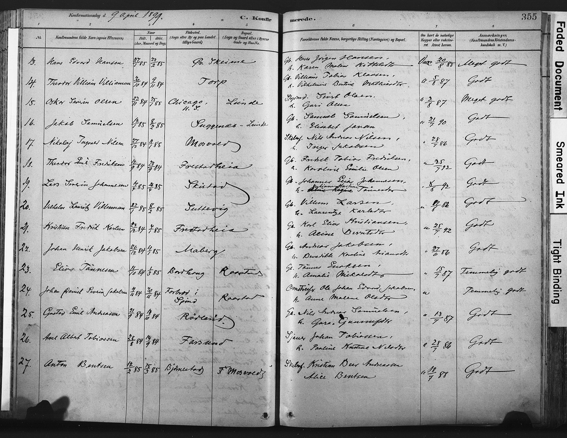 Lista sokneprestkontor, AV/SAK-1111-0027/F/Fa/L0012: Parish register (official) no. A 12, 1879-1903, p. 355