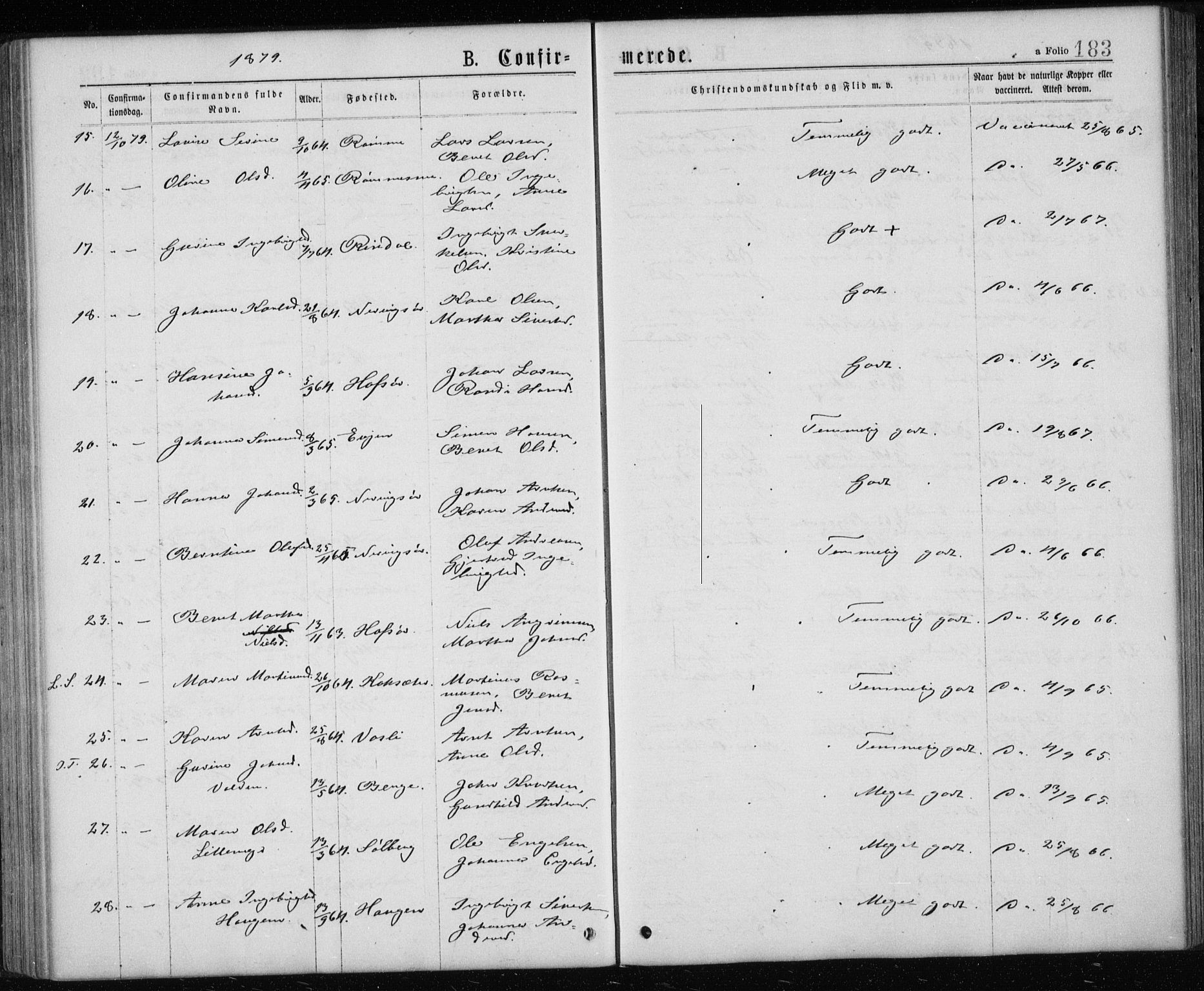 Ministerialprotokoller, klokkerbøker og fødselsregistre - Sør-Trøndelag, SAT/A-1456/668/L0817: Parish register (copy) no. 668C06, 1873-1884, p. 183