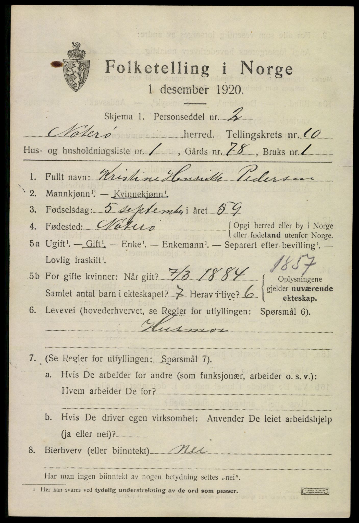 SAKO, 1920 census for Nøtterøy, 1920, p. 12557